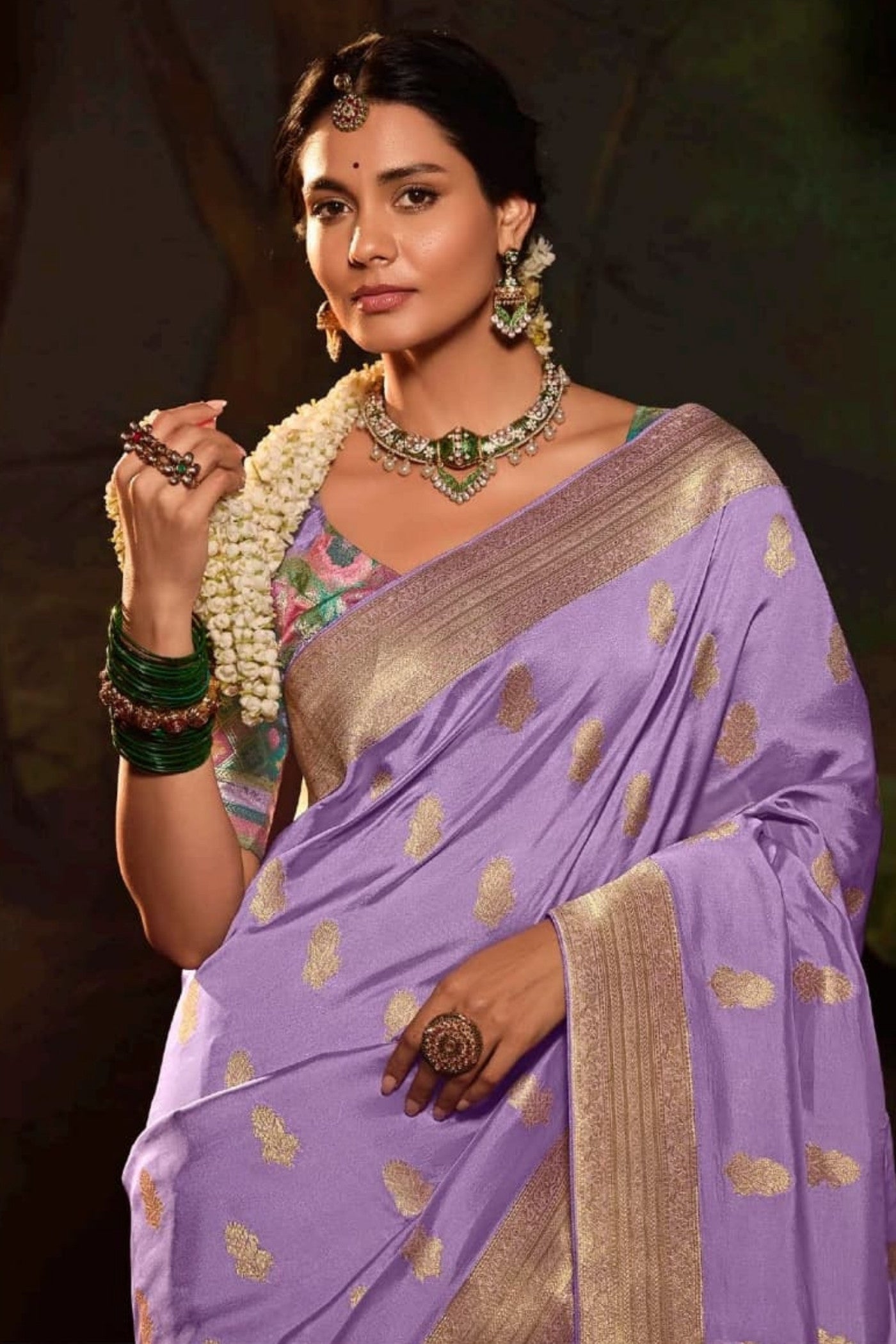 Glossy Grape Purple Designer Banarasi Dola Silk Saree