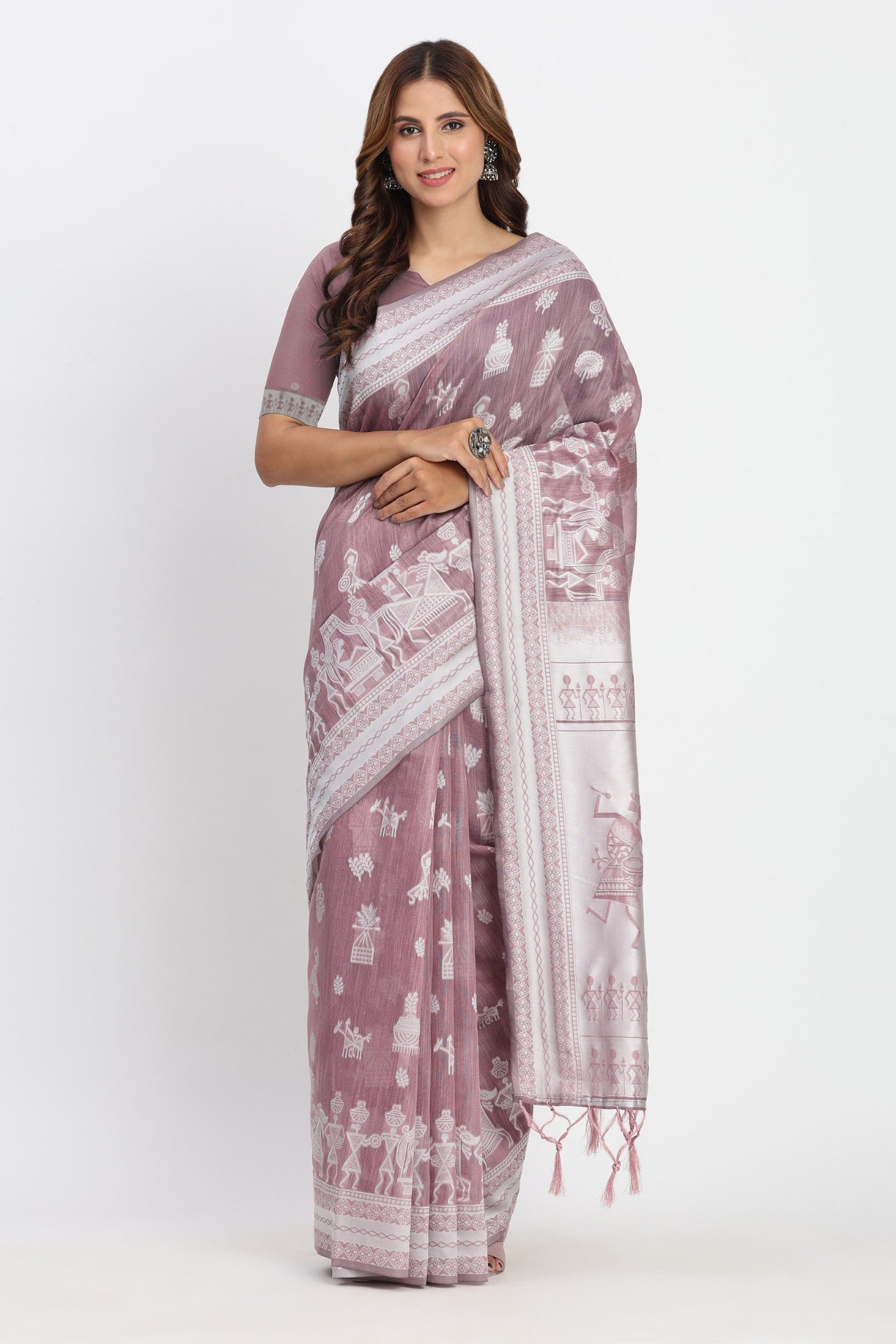Mauve Purple Woven Linen Cotton Saree
