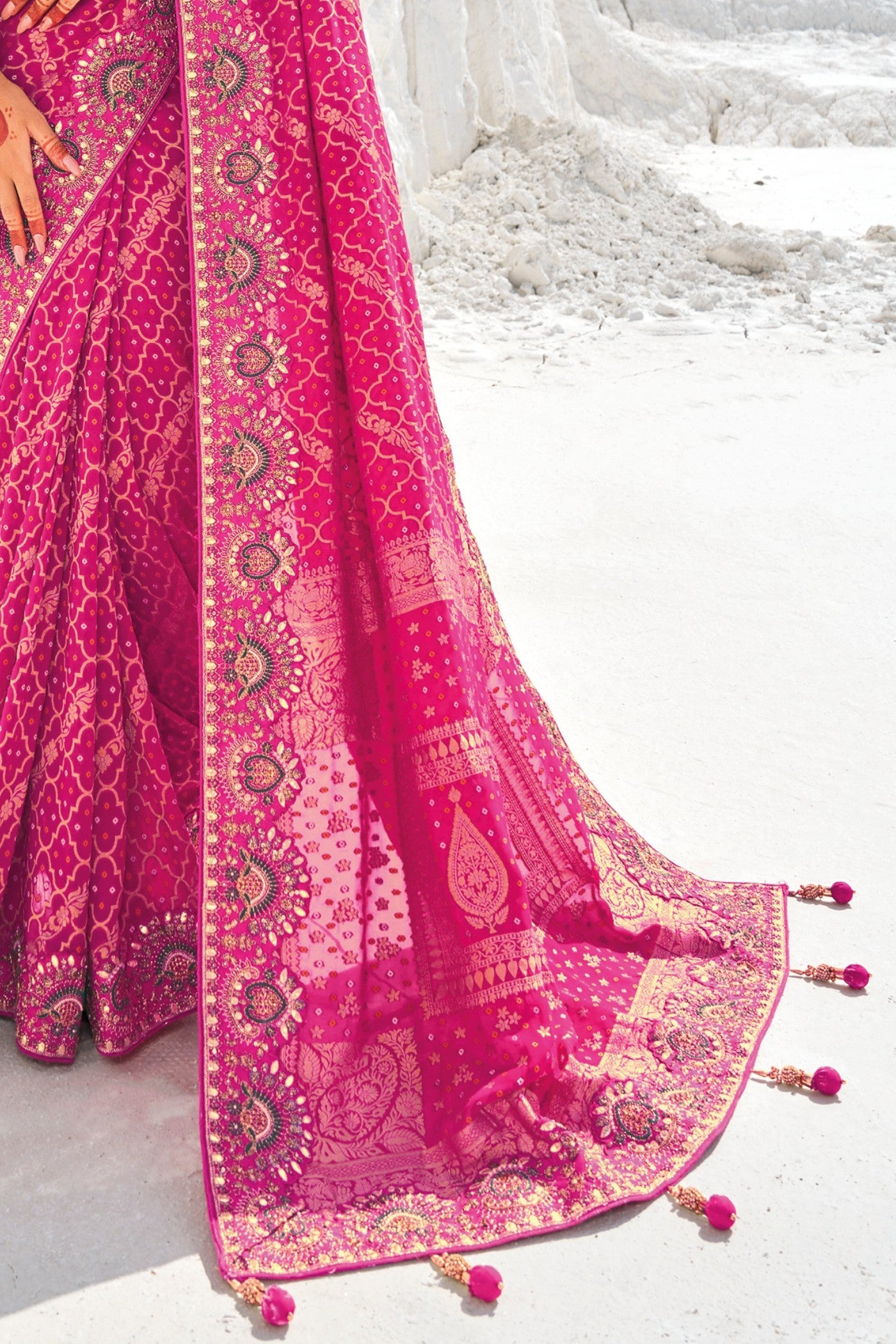 China Rose Pink Georgette Patola Saree