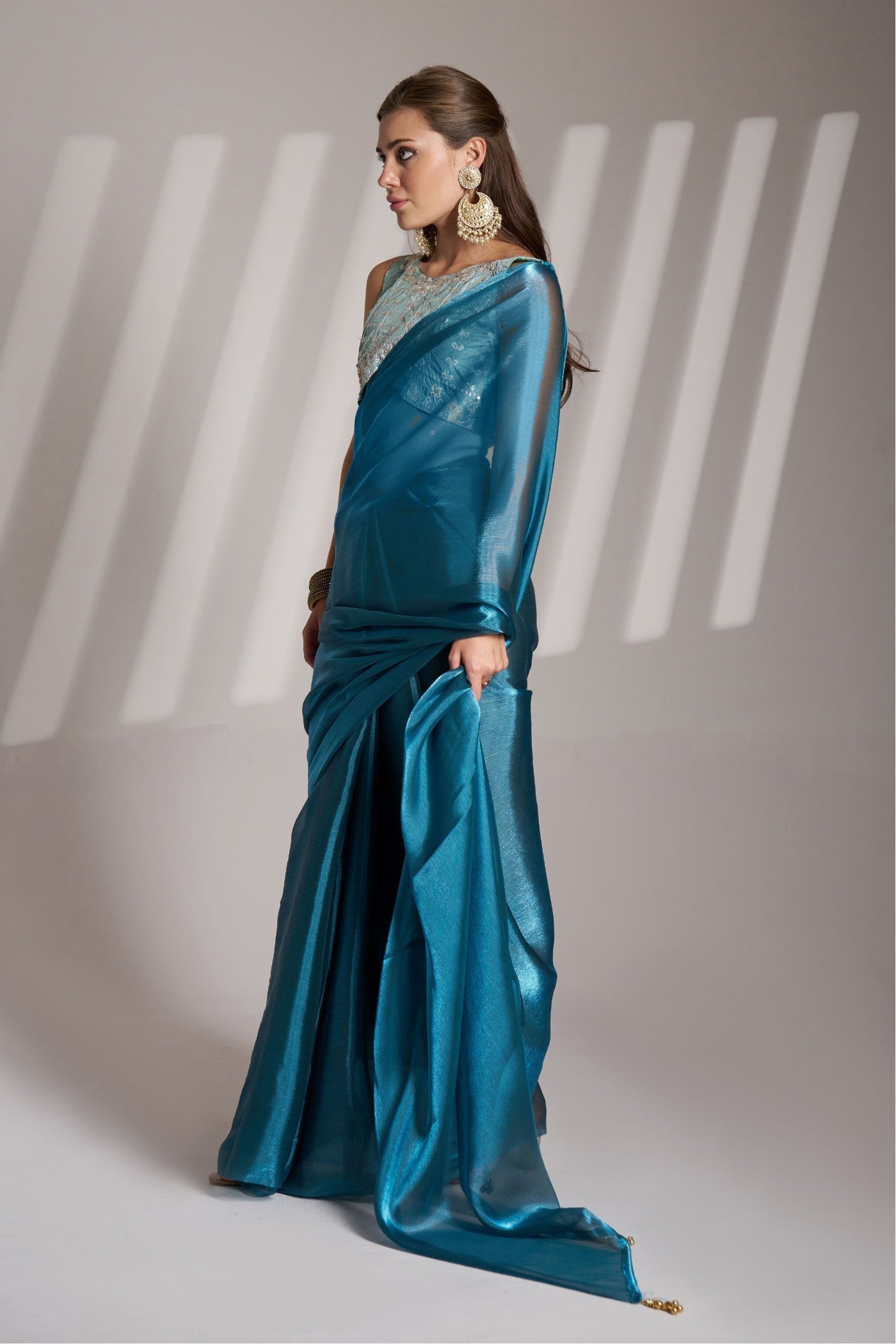 Denim Blue Partywear Net Saree