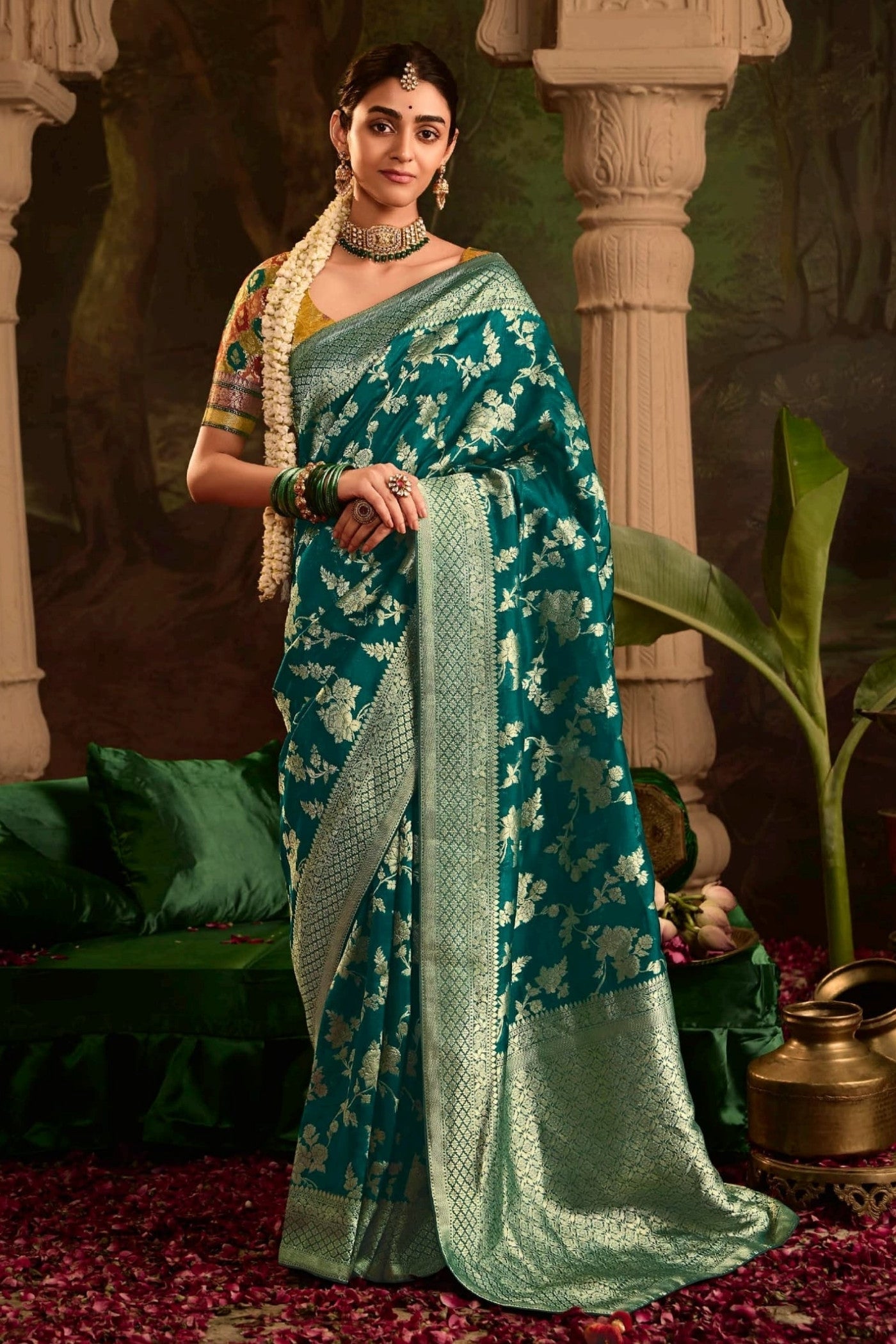 Oracle Green Designer Banarasi Dola Silk Saree