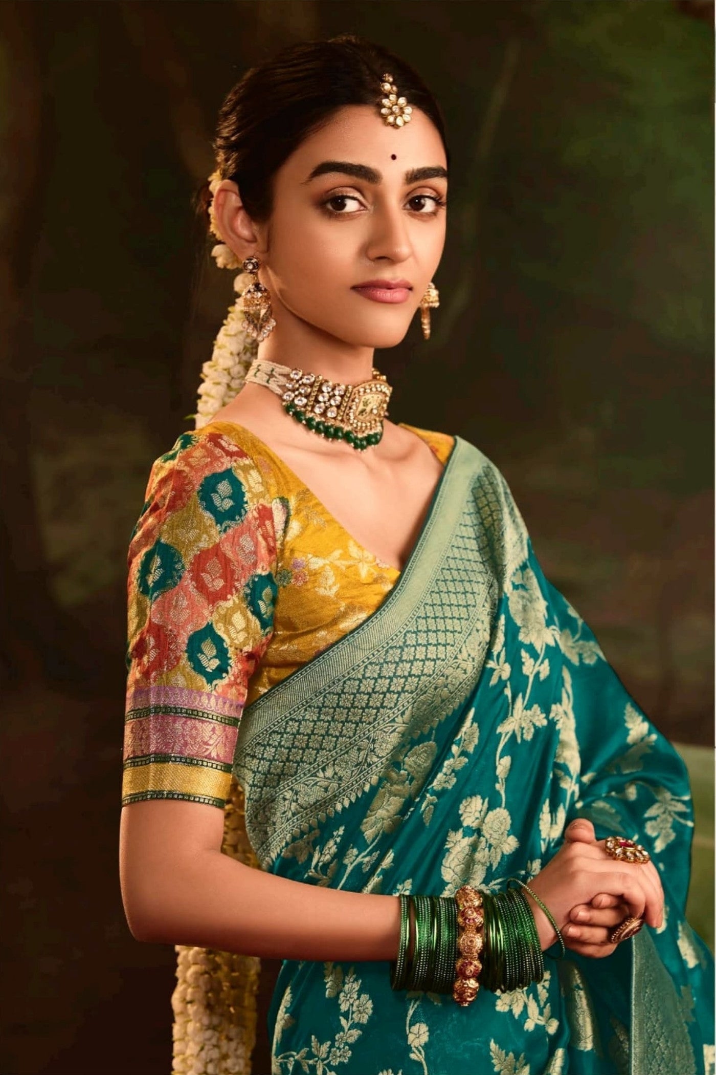 Oracle Green Designer Banarasi Dola Silk Saree