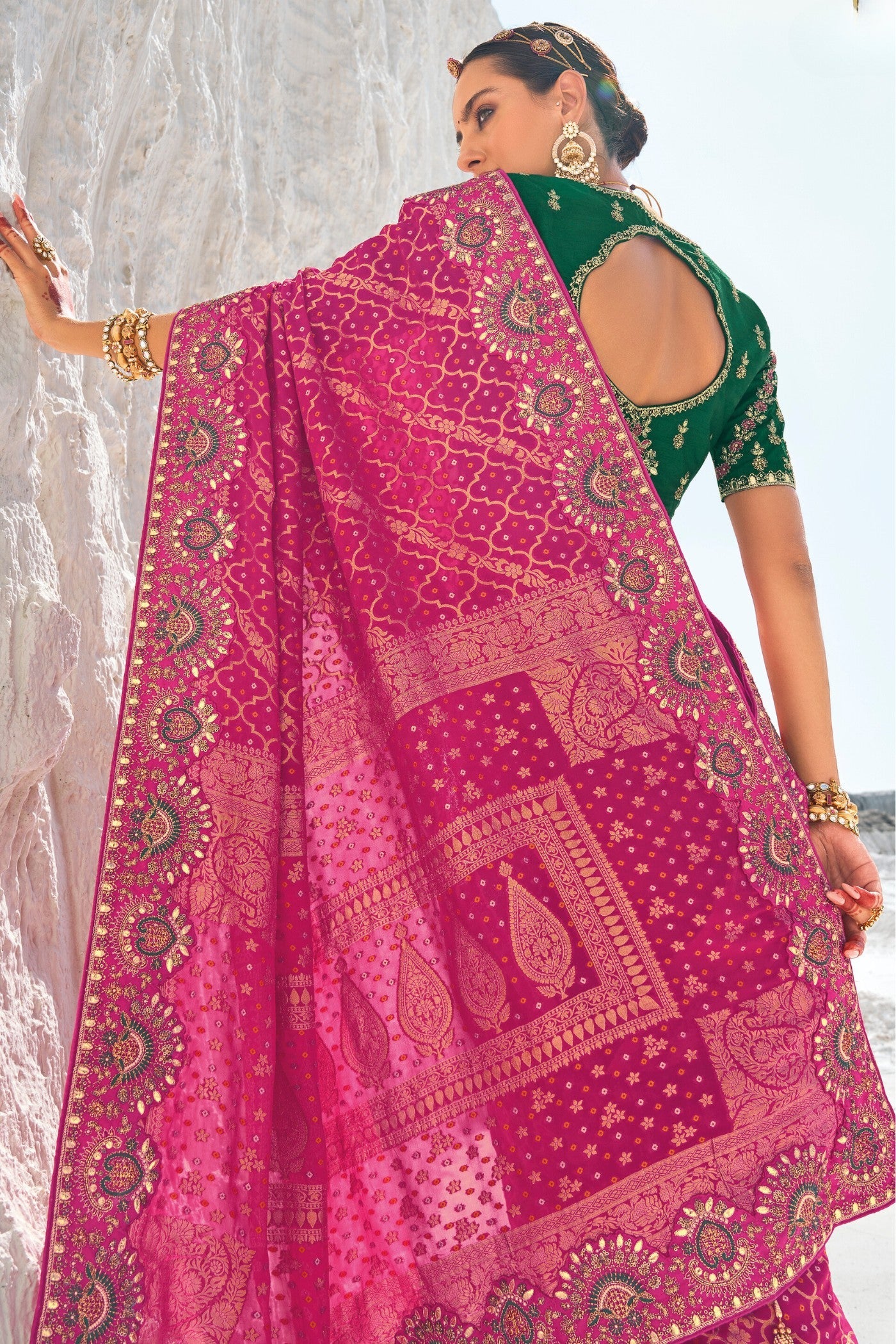 China Rose Pink Georgette Patola Saree