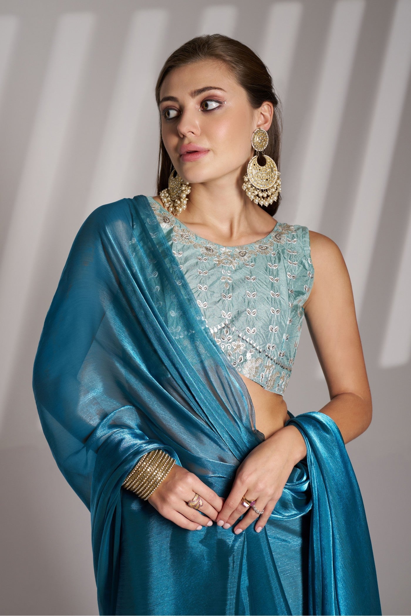 Denim Blue Partywear Net Saree