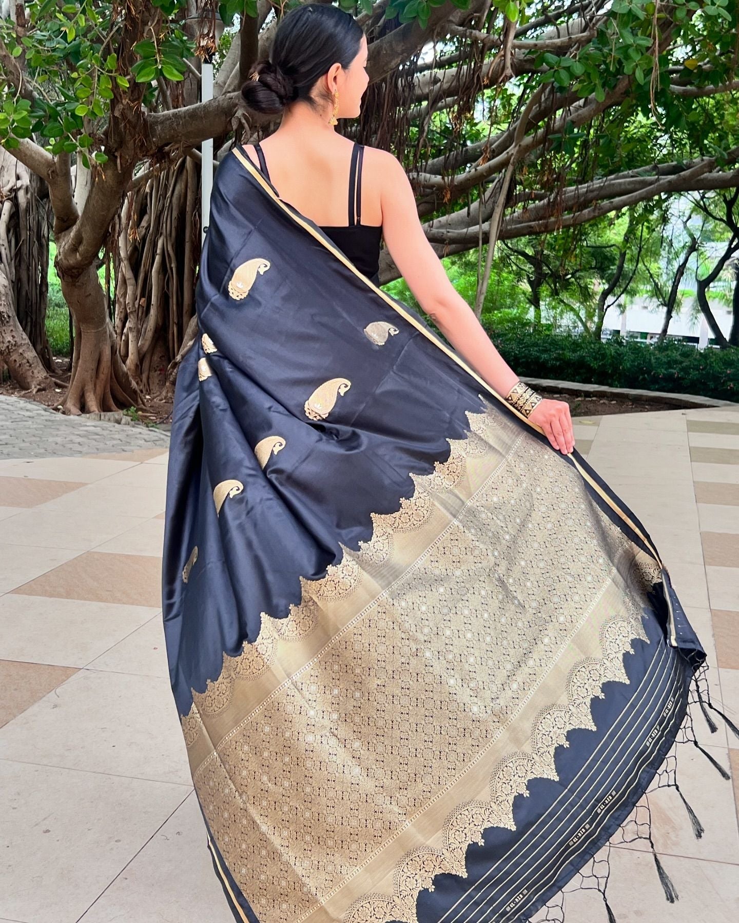 Onyx Black Banarasi Satin Saree