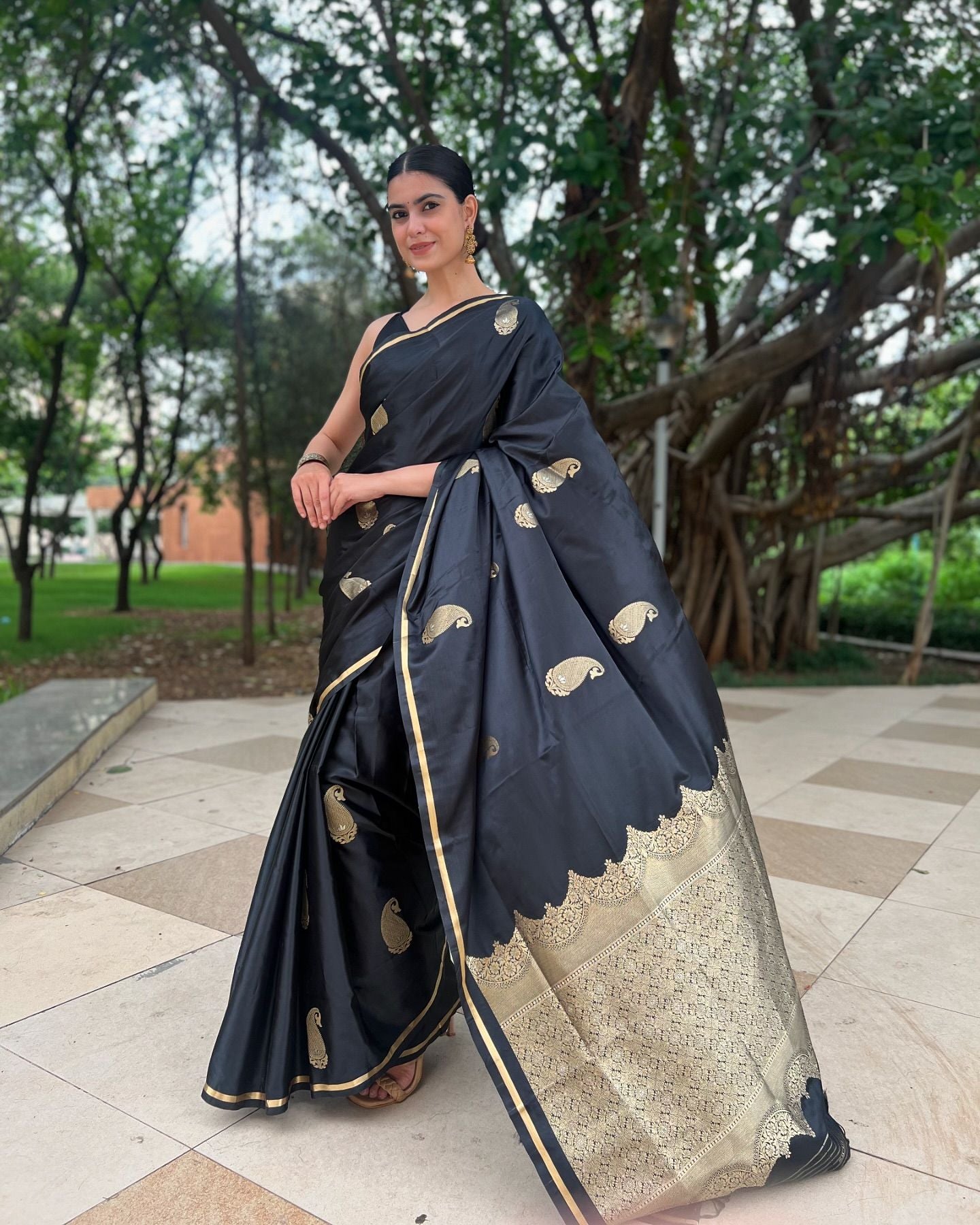 Onyx Black Banarasi Satin Saree