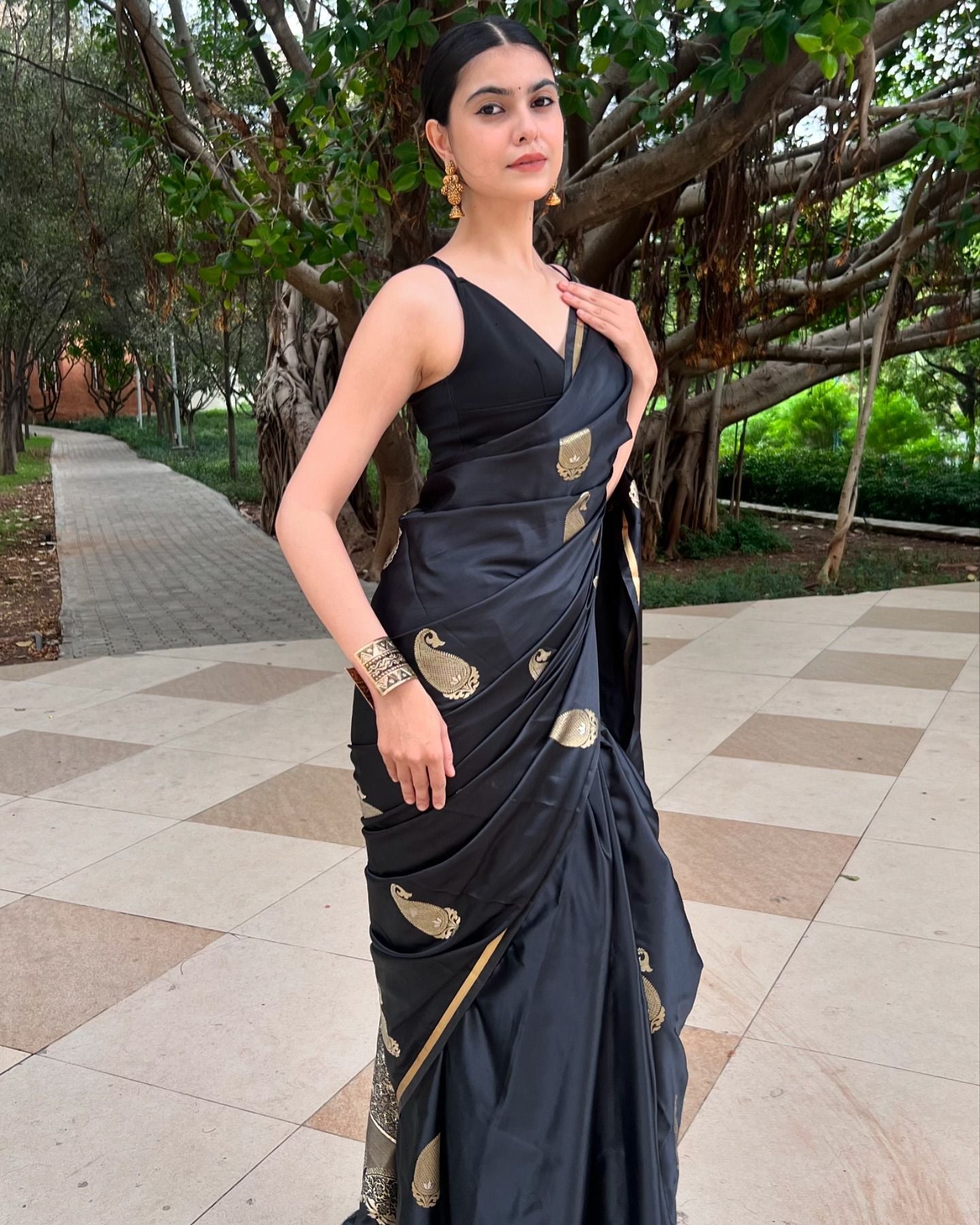 Onyx Black Banarasi Satin Saree