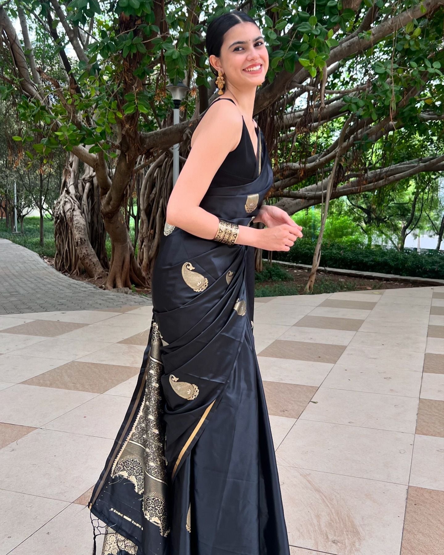 Onyx Black Banarasi Satin Saree