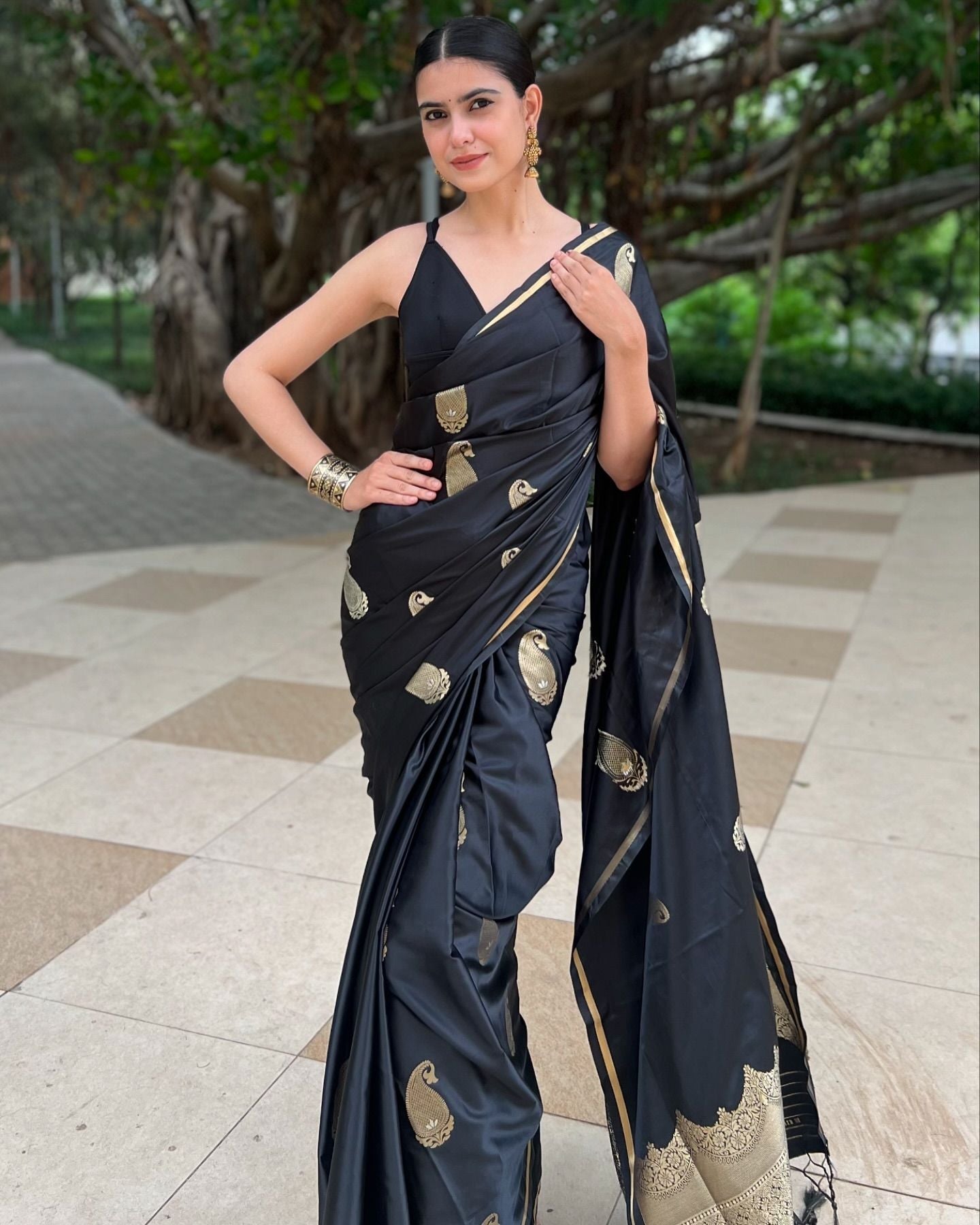 Onyx Black Banarasi Satin Saree