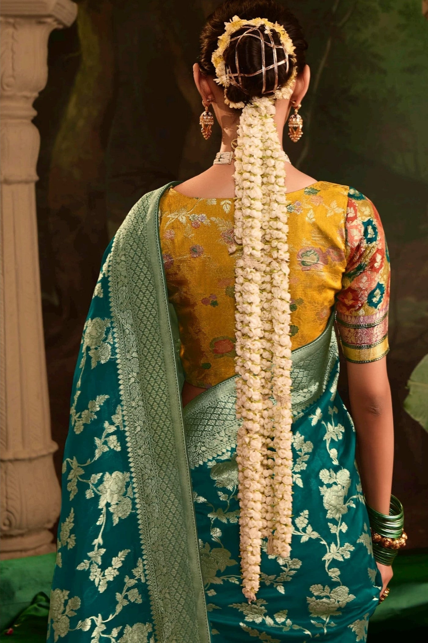 Oracle Green Designer Banarasi Dola Silk Saree