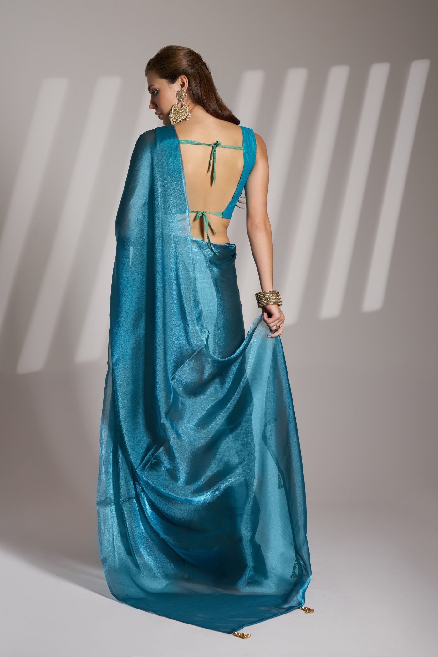 Denim Blue Partywear Net Saree