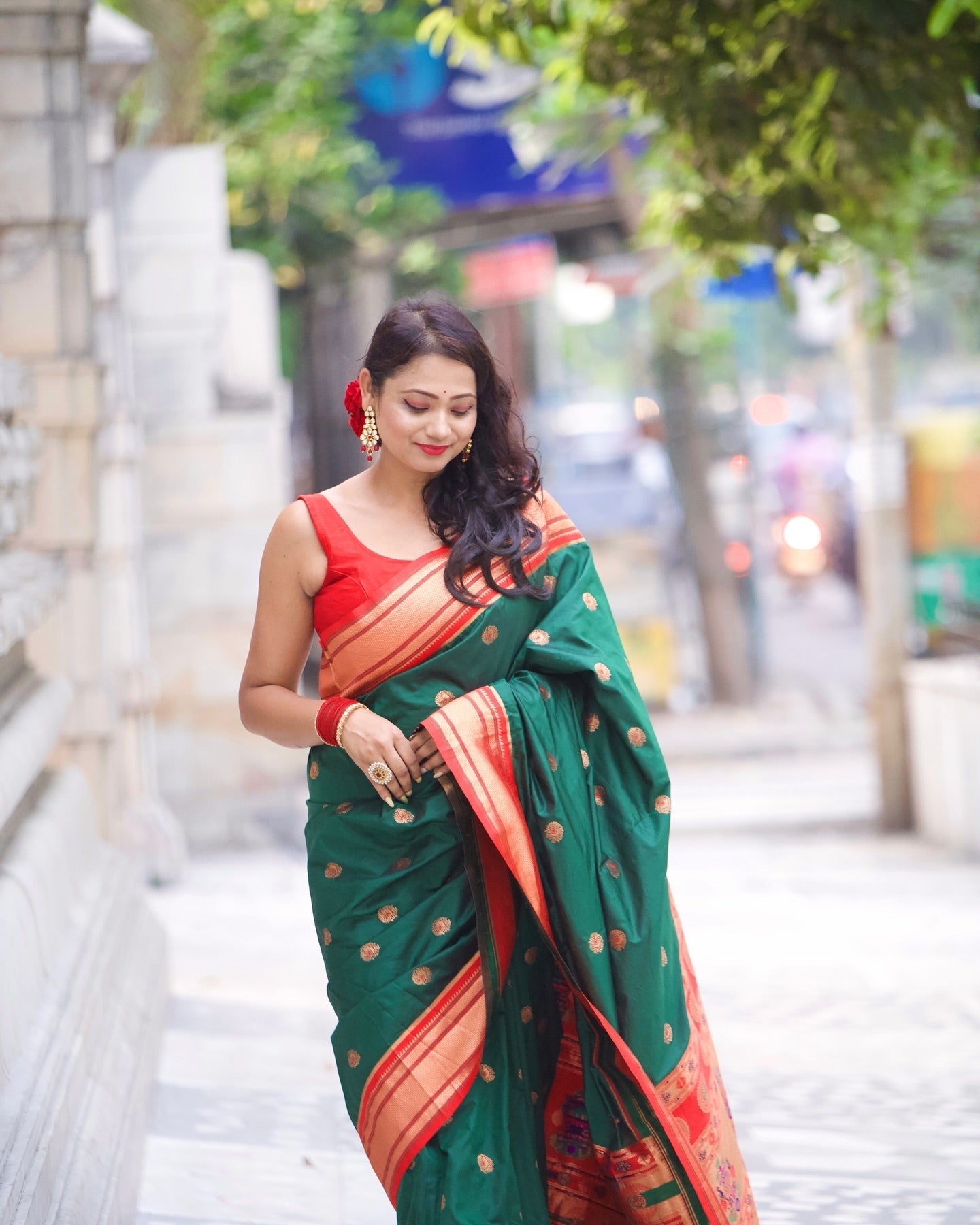 Basil Green Woven Paithani Soft Silk Saree