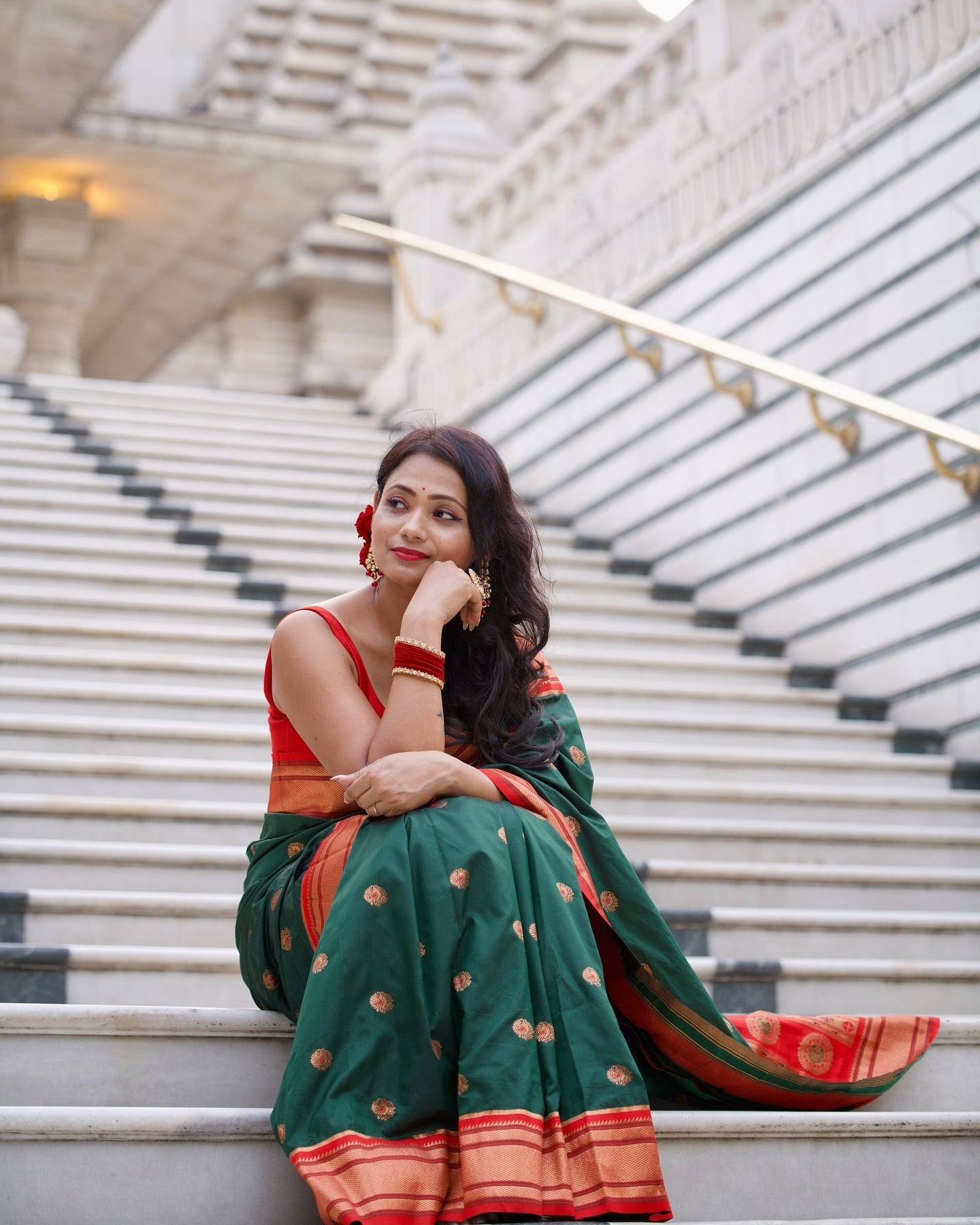 Basil Green Woven Paithani Soft Silk Saree