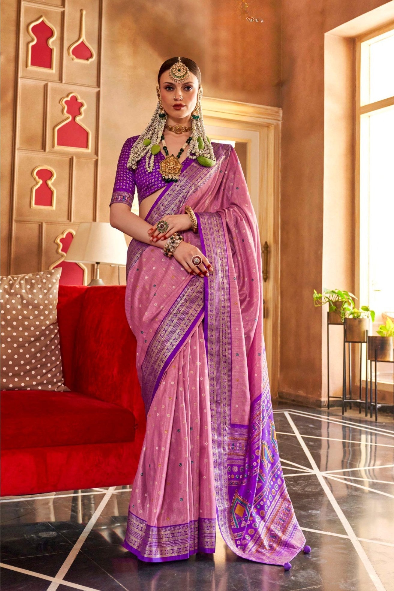 Baby Pink Printed Patola Saree