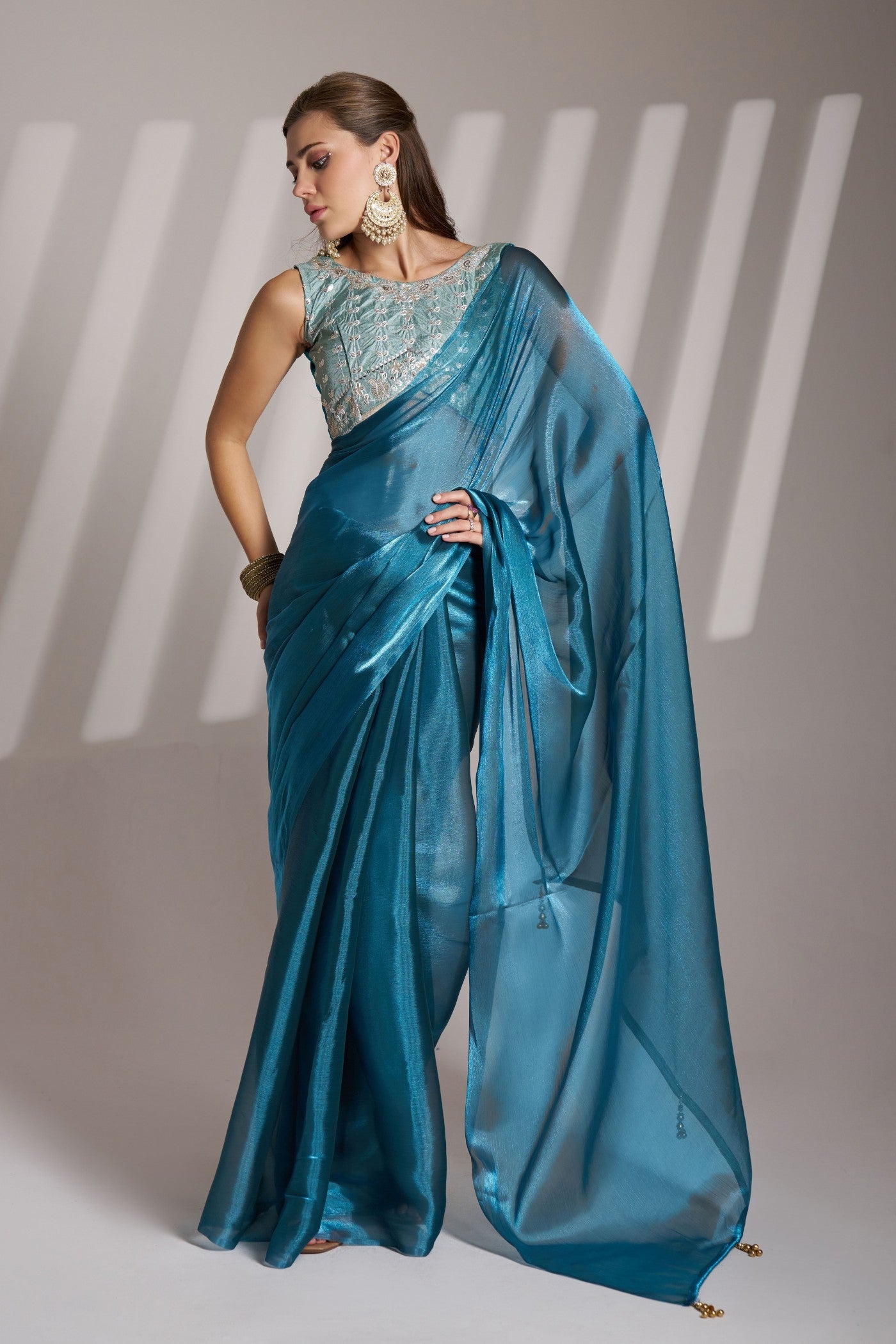 Denim Blue Partywear Net Saree