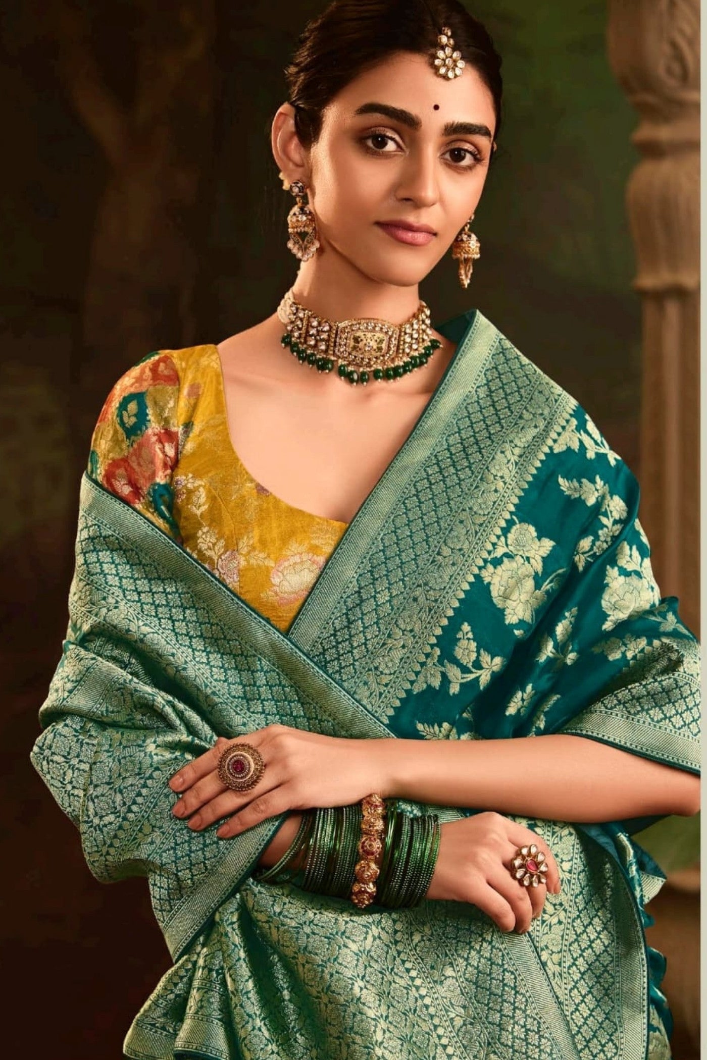 Oracle Green Designer Banarasi Dola Silk Saree