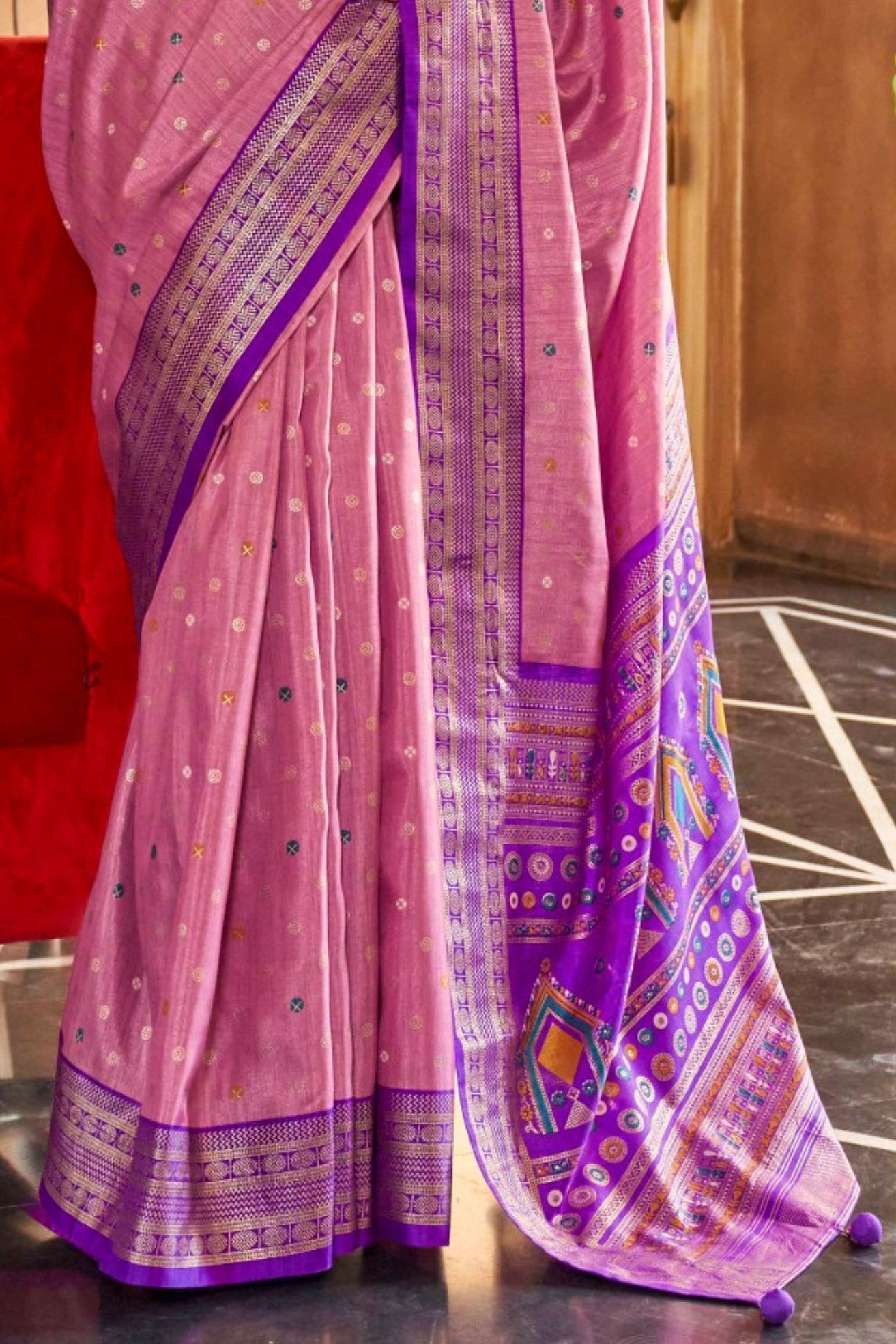 Baby Pink Printed Patola Saree