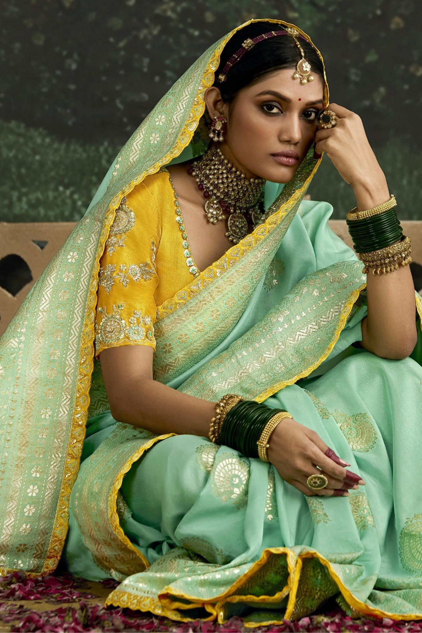 Spring Green Designer Banarasi Saree