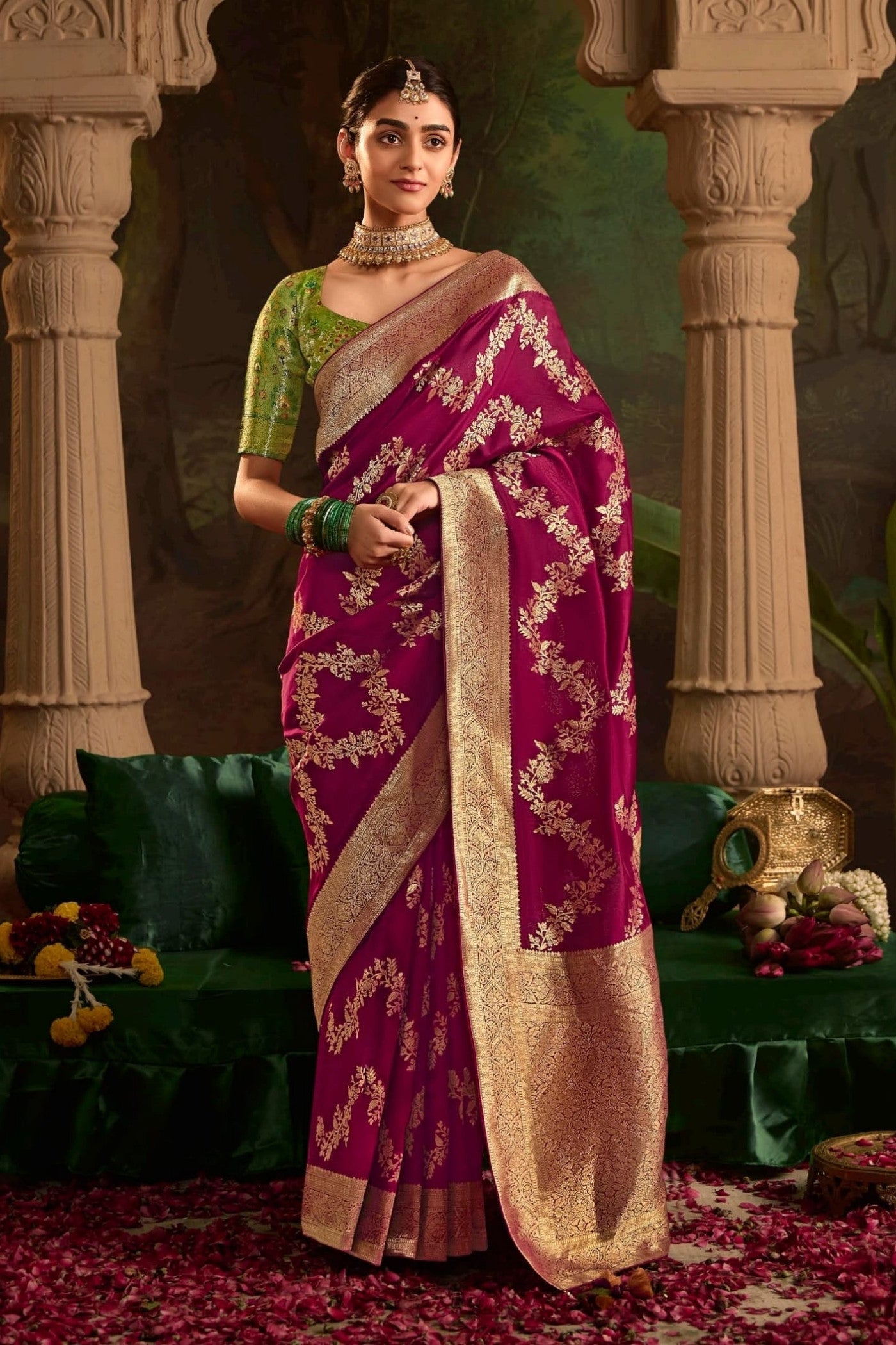 Ruby Pink Designer Banarasi Dola Silk Saree