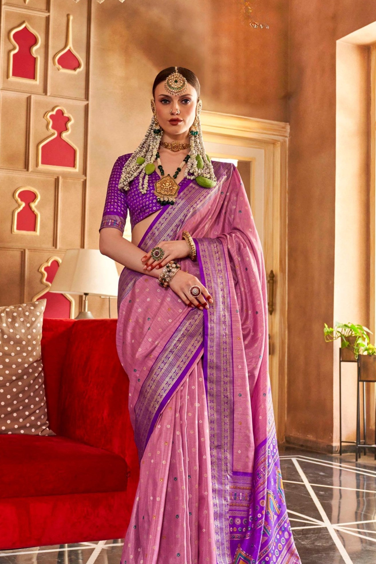 Baby Pink Printed Patola Saree