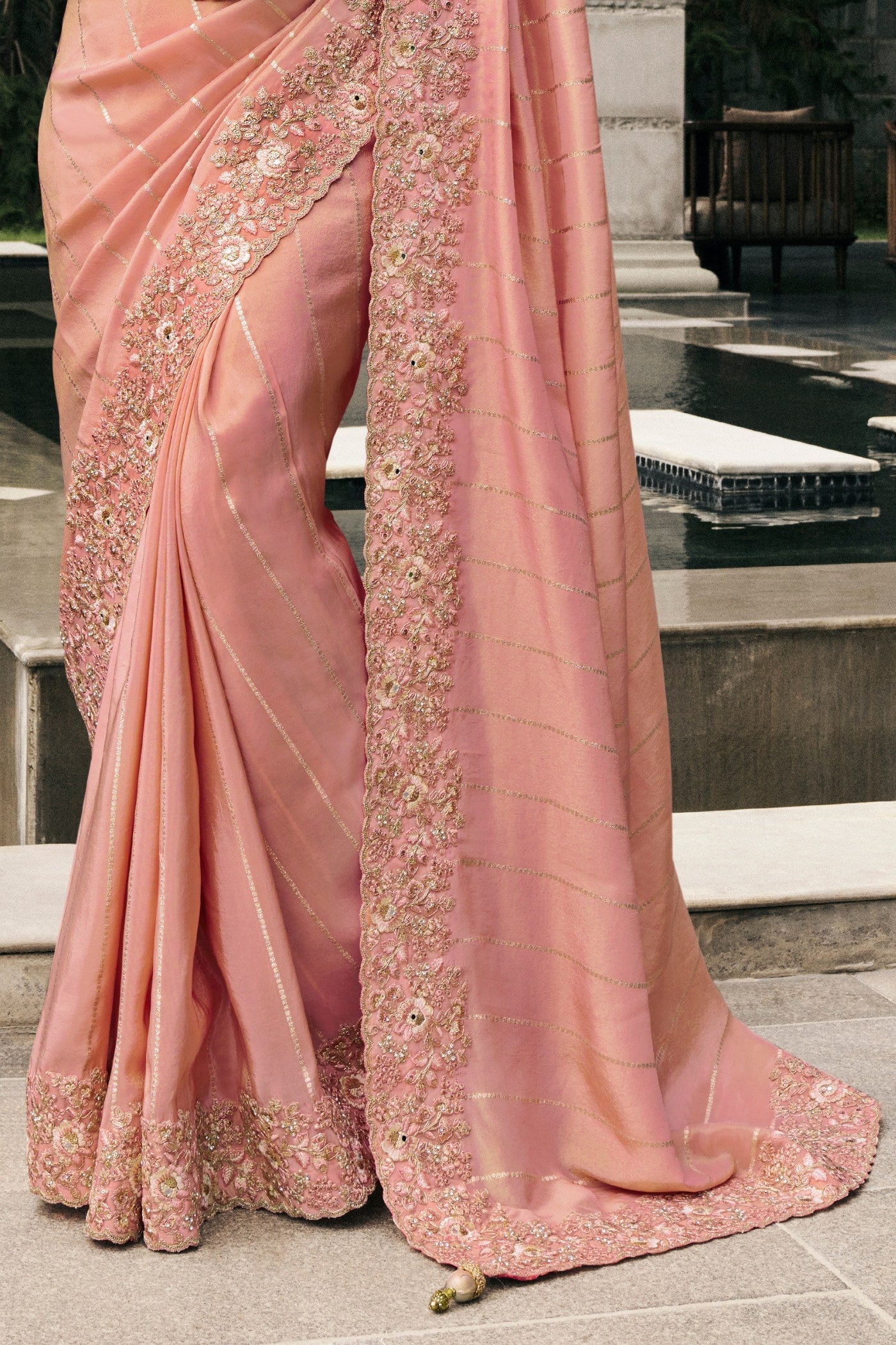 Cashmere Peach Banarasi Designer Embroidered Saree