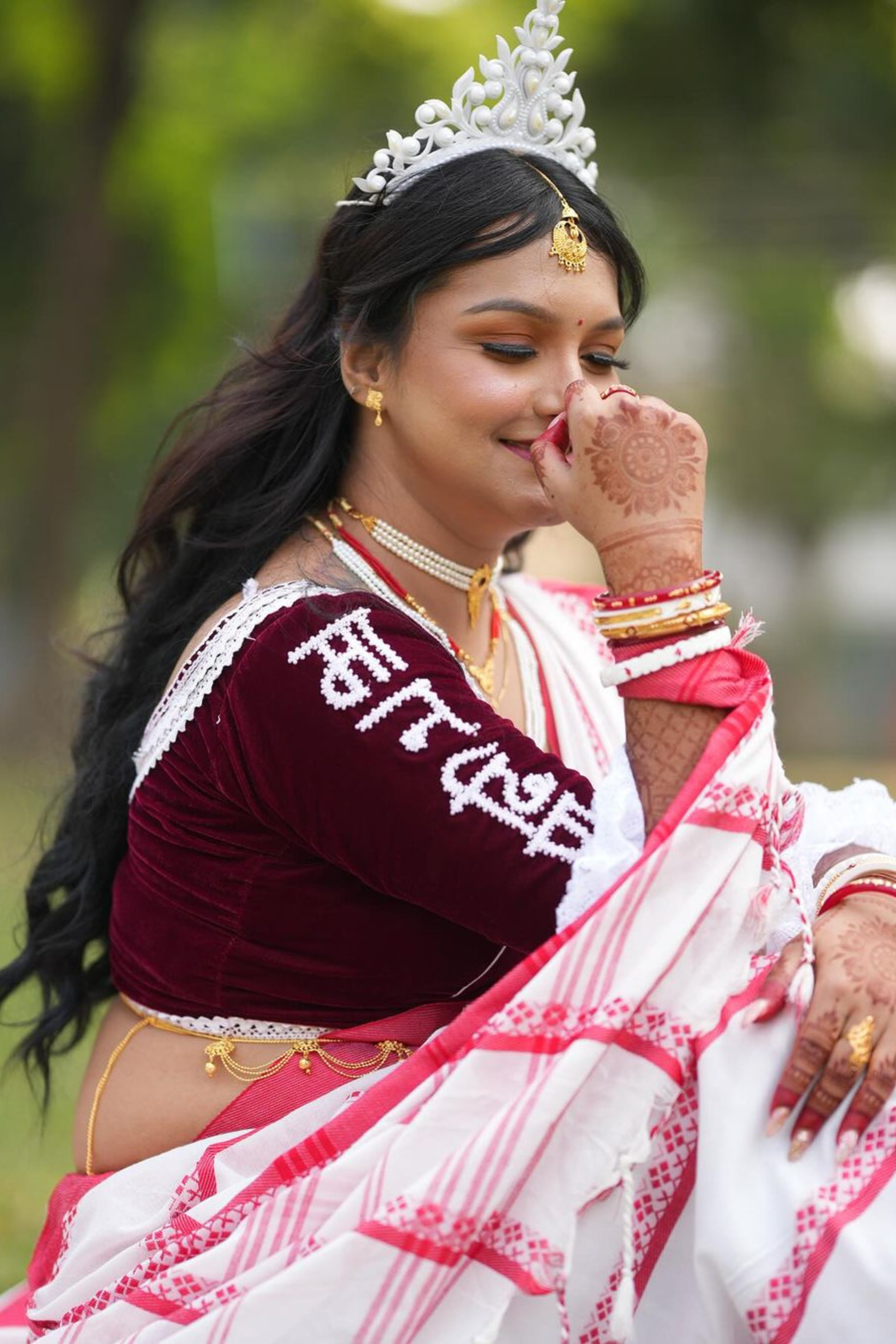 Pearl White and Red Cotton Tangail Handloom Saree