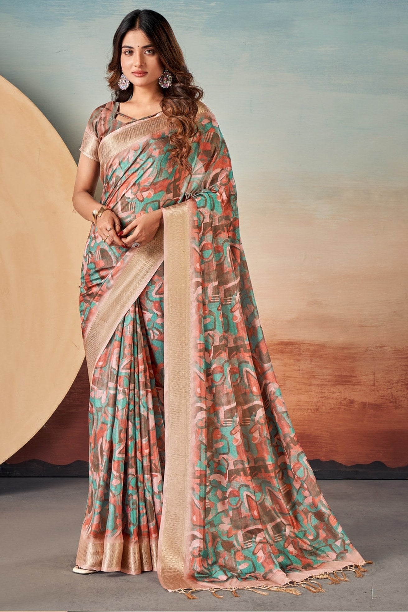 Cupid Brown Banarasi Digital Printed Saree