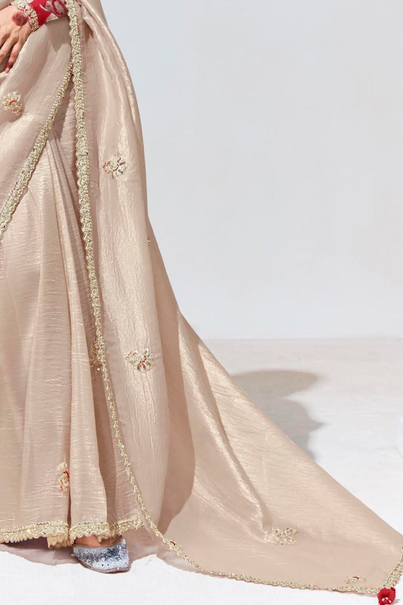 Vanila Cream Tissue Organza Designer Partywear Saree