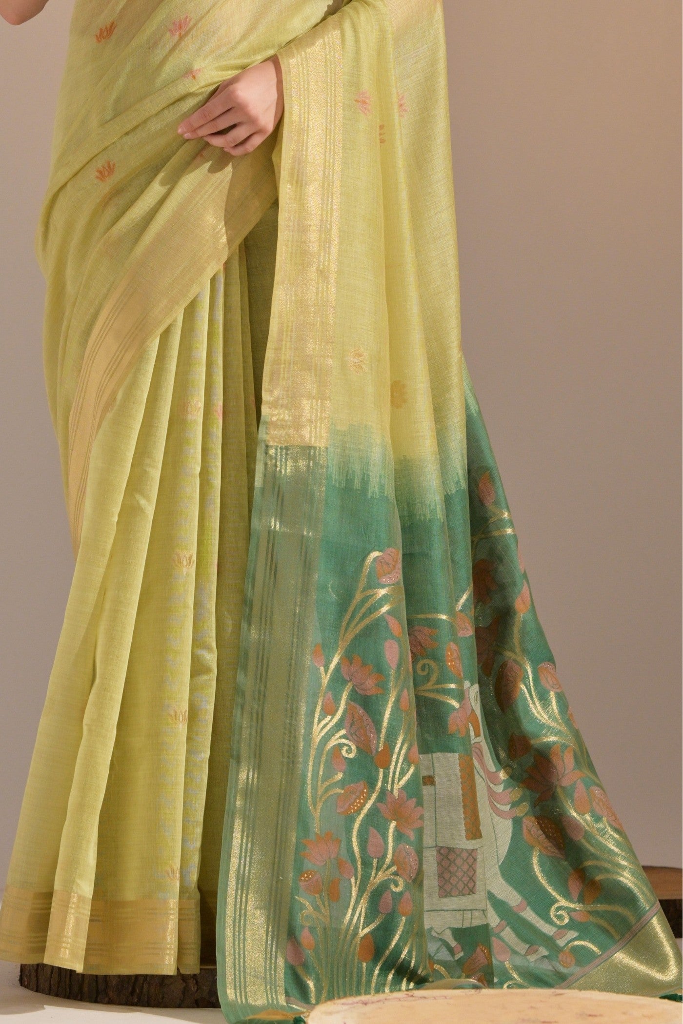 Light Sun Yellow Woven Muga Cotton Saree