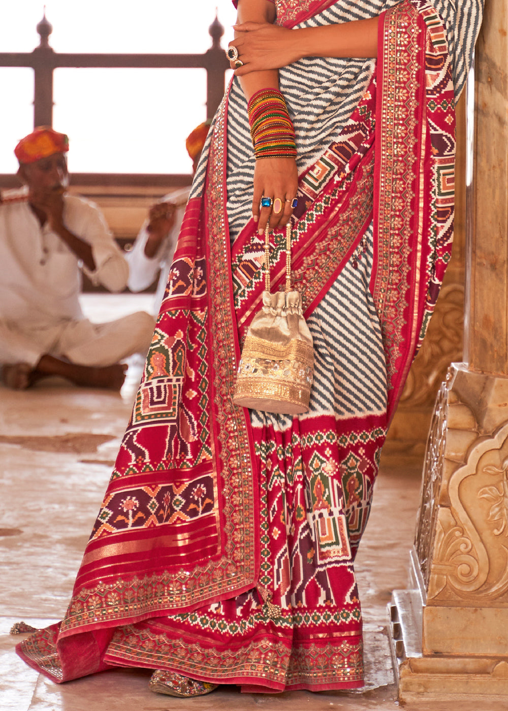 Brick Red and White Woven Patola Saree