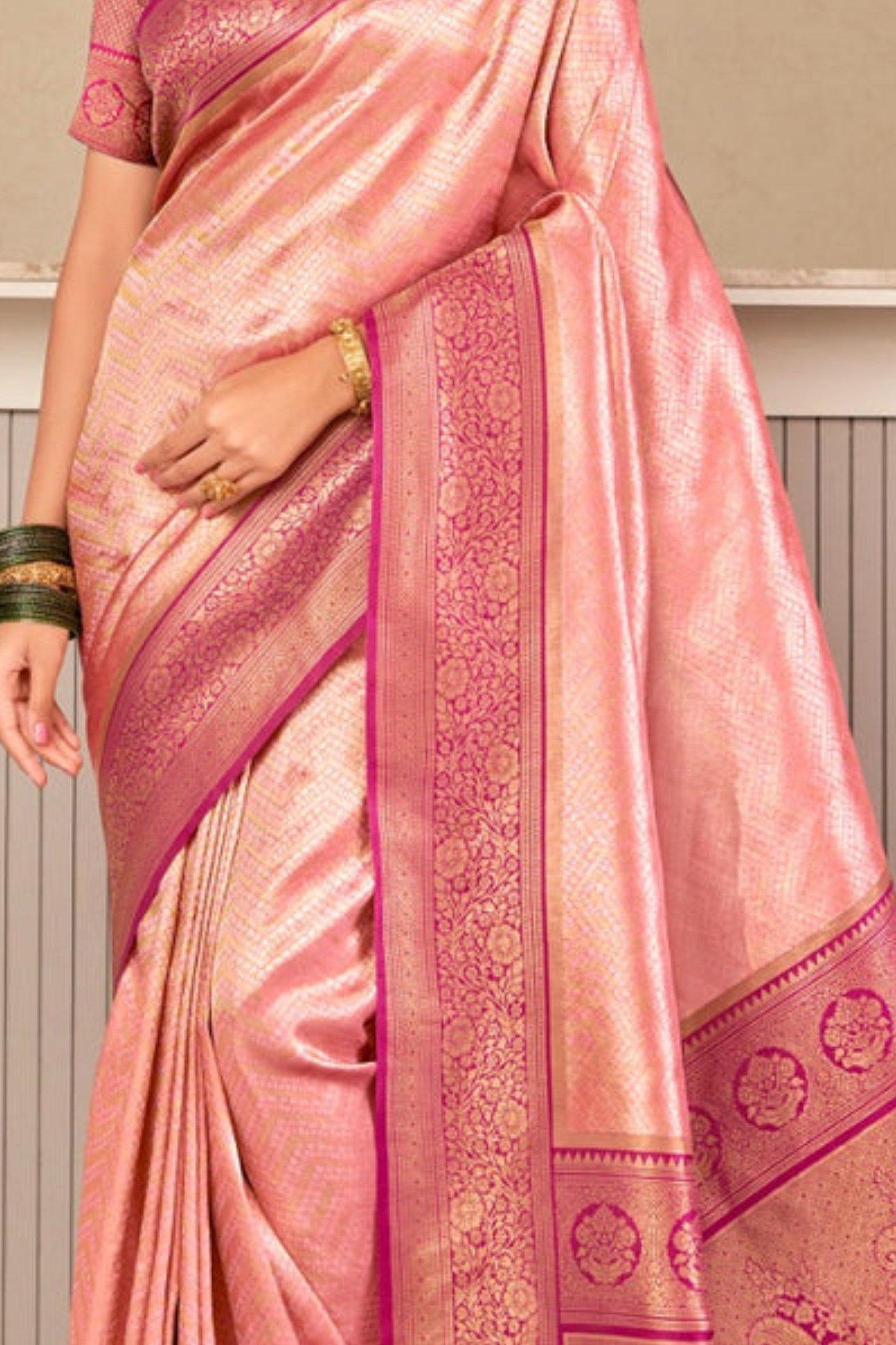 Blush Pink Zari Woven Kanjivaram Saree