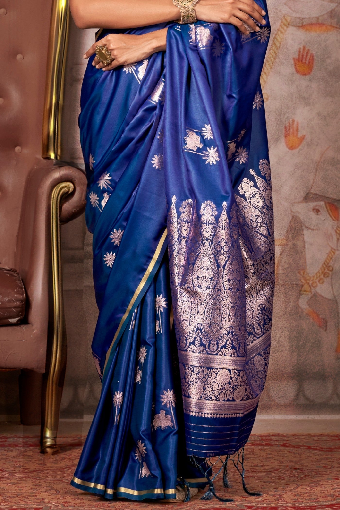 Azure Blue Banarasi Pichwai Satin Saree