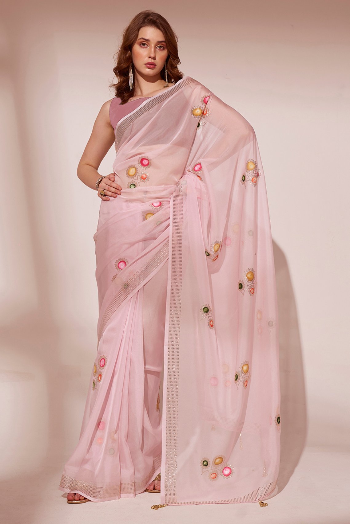 Blossom Pink Printed Organza Saree