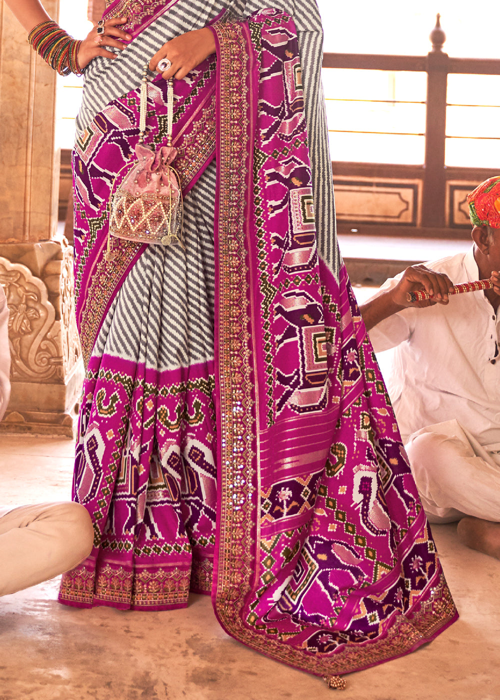 Can Purple and White Woven Patola Saree