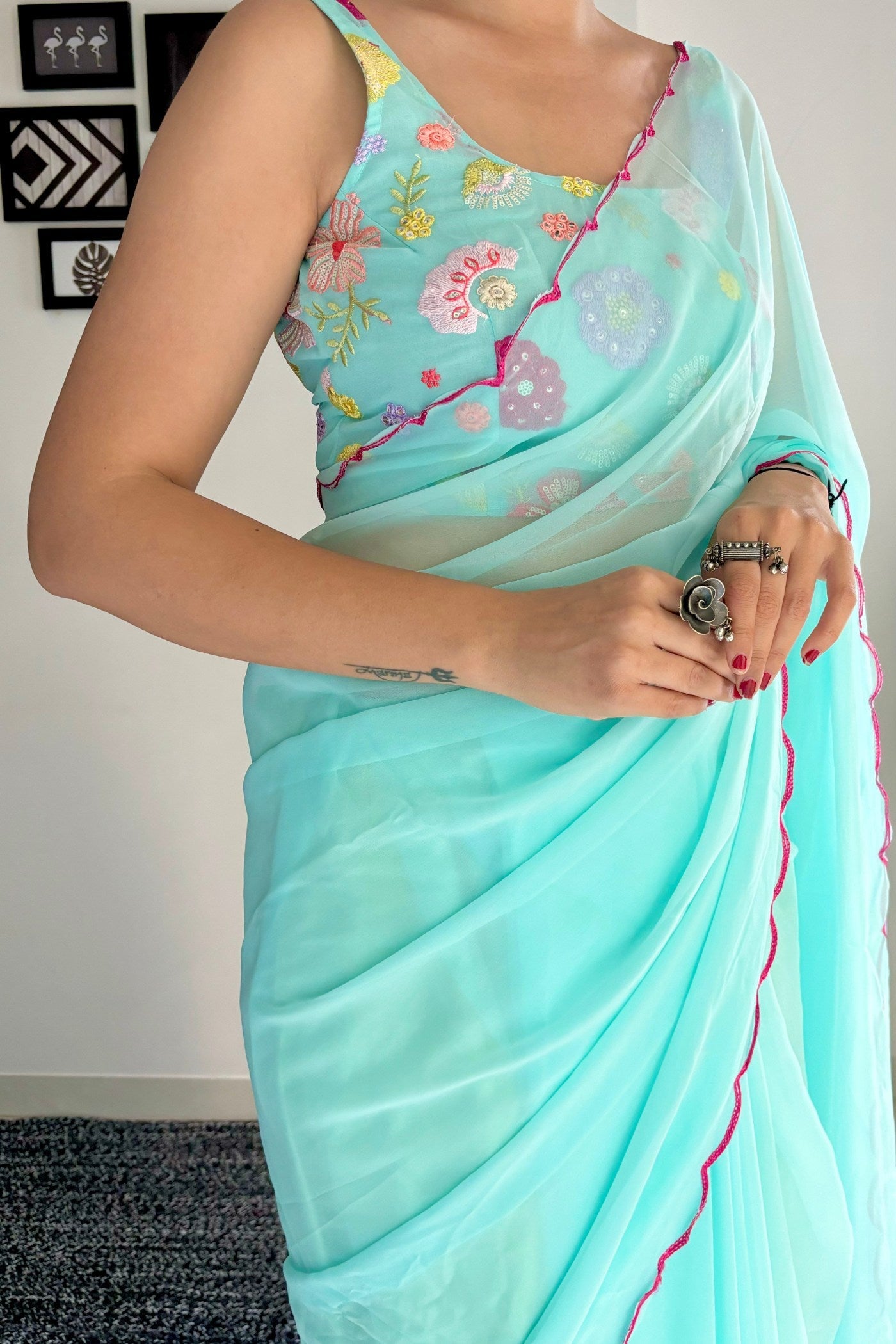 Sky Blue Gerogette Saree