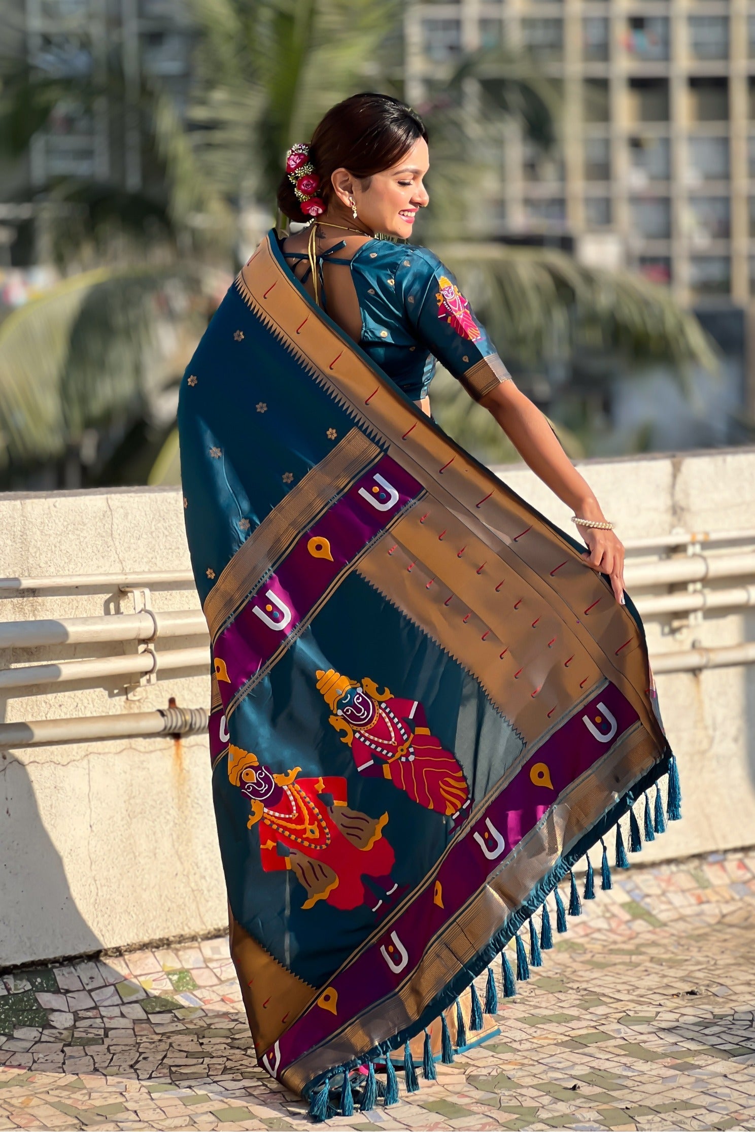 Peacock Blue Woven Paithani Saree