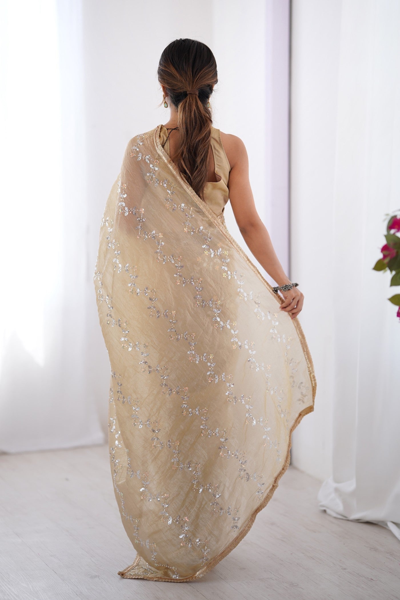 Almond Cream Designer Partywear Saree