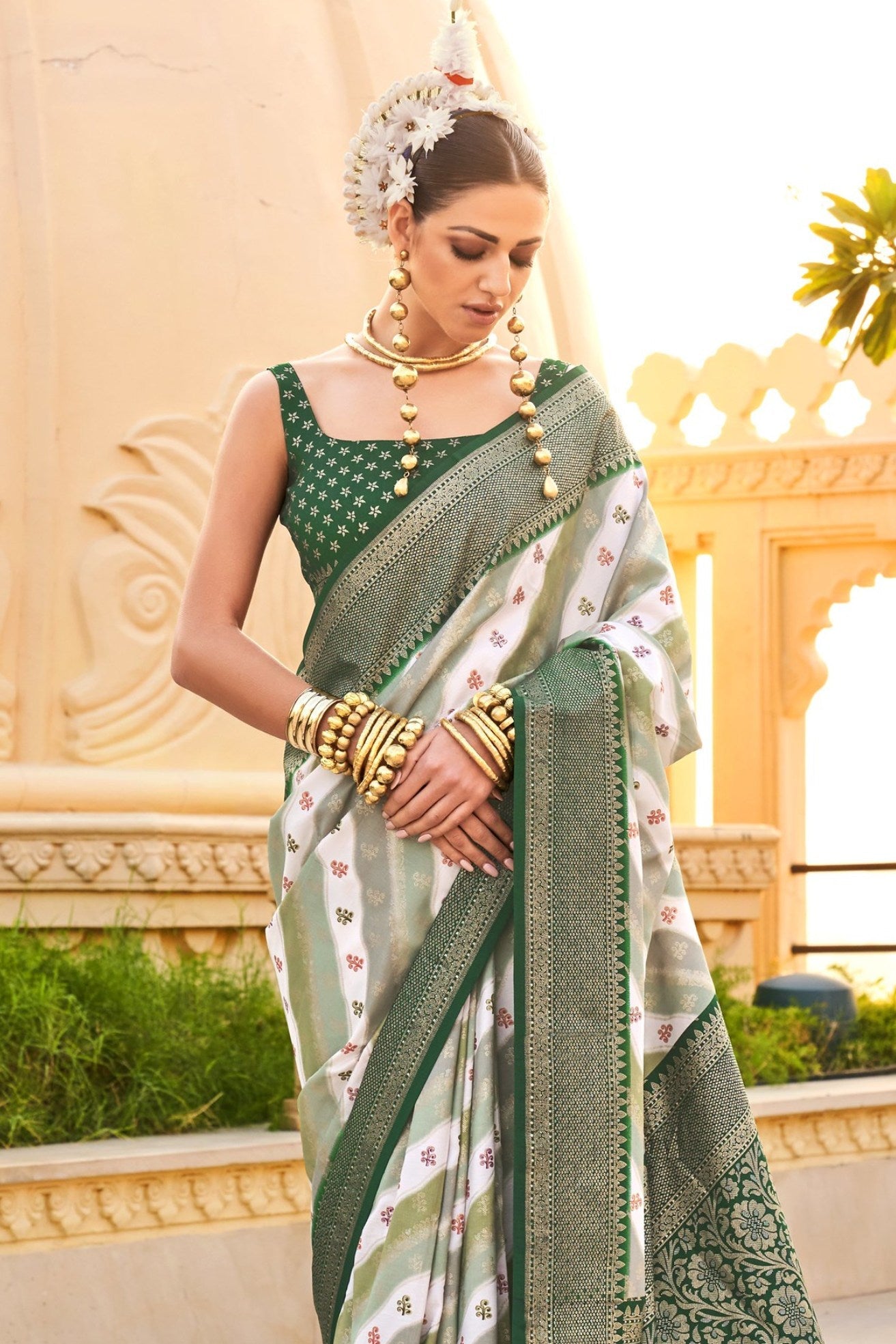 Granite Green Woven Patola Printed Silk Saree