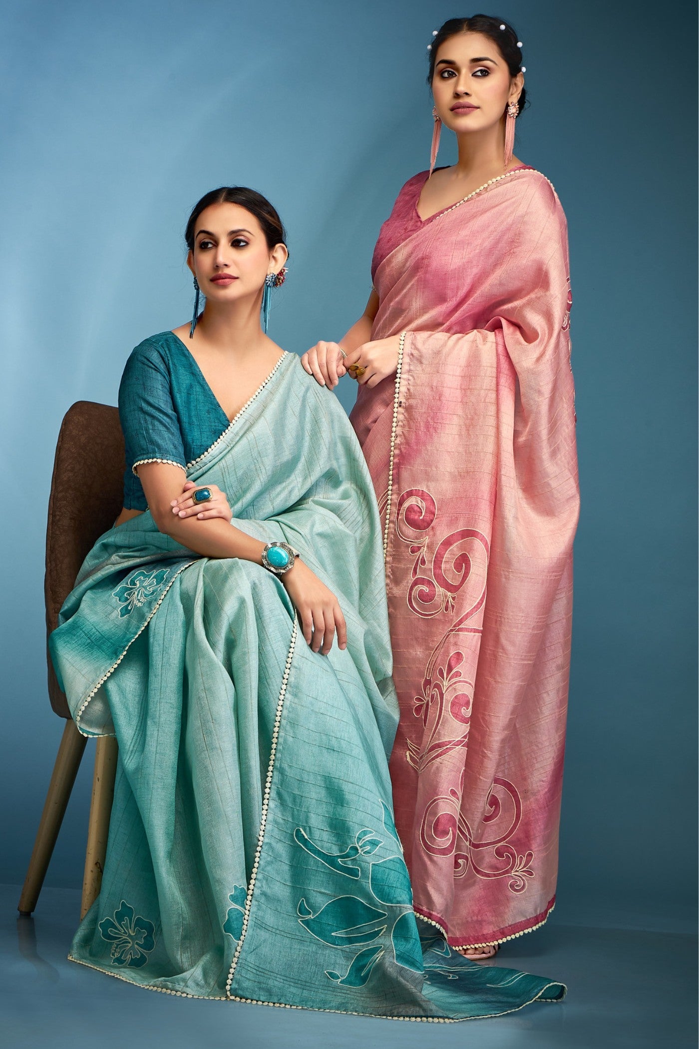 Blue Flax Designer Tussar Silk Saree