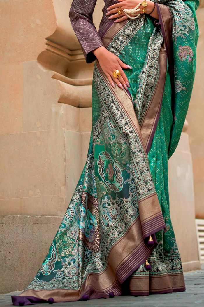 Sea Green Printed Patola Saree