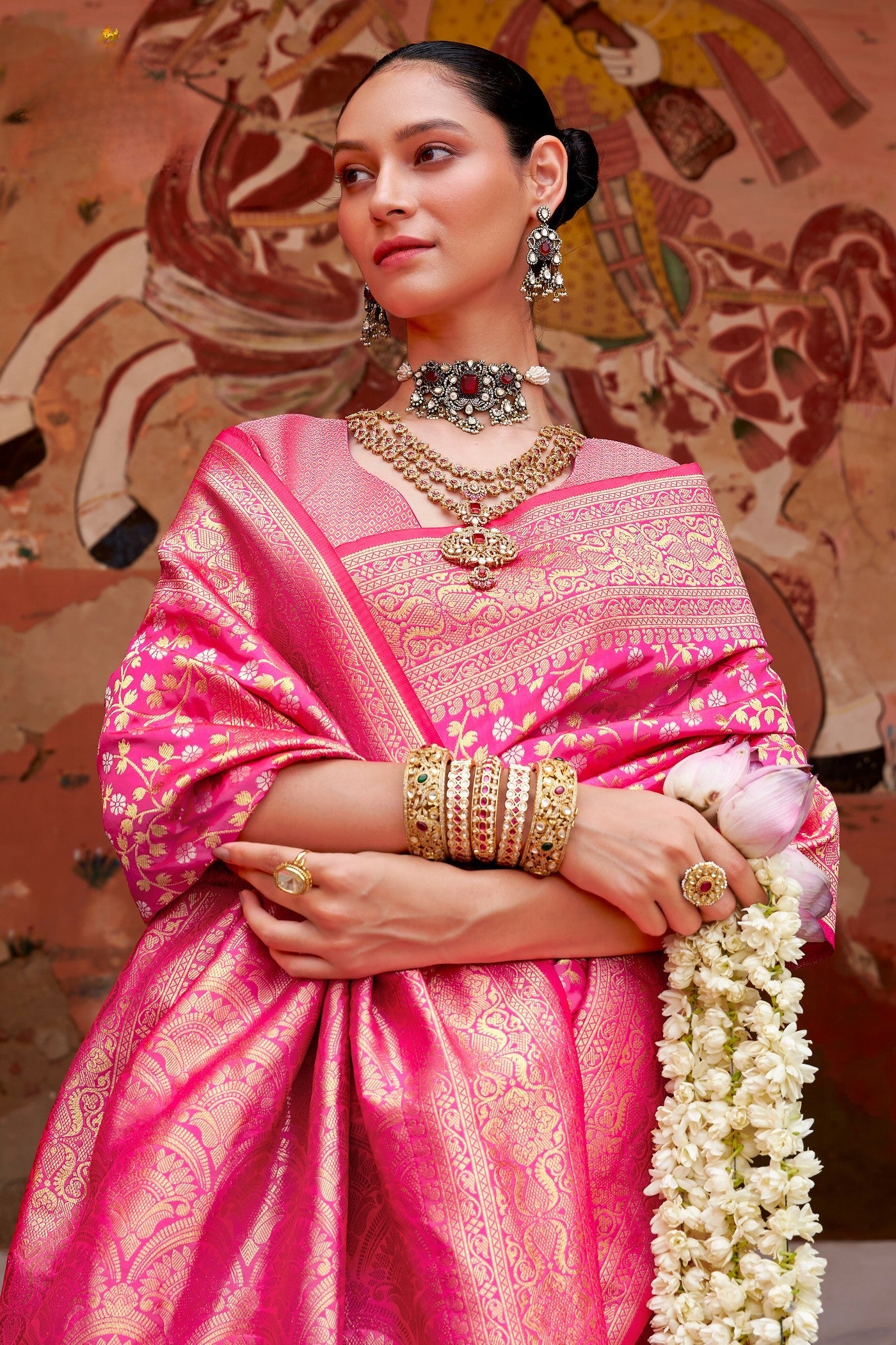 Cabaret Pink Woven Banarasi Saree