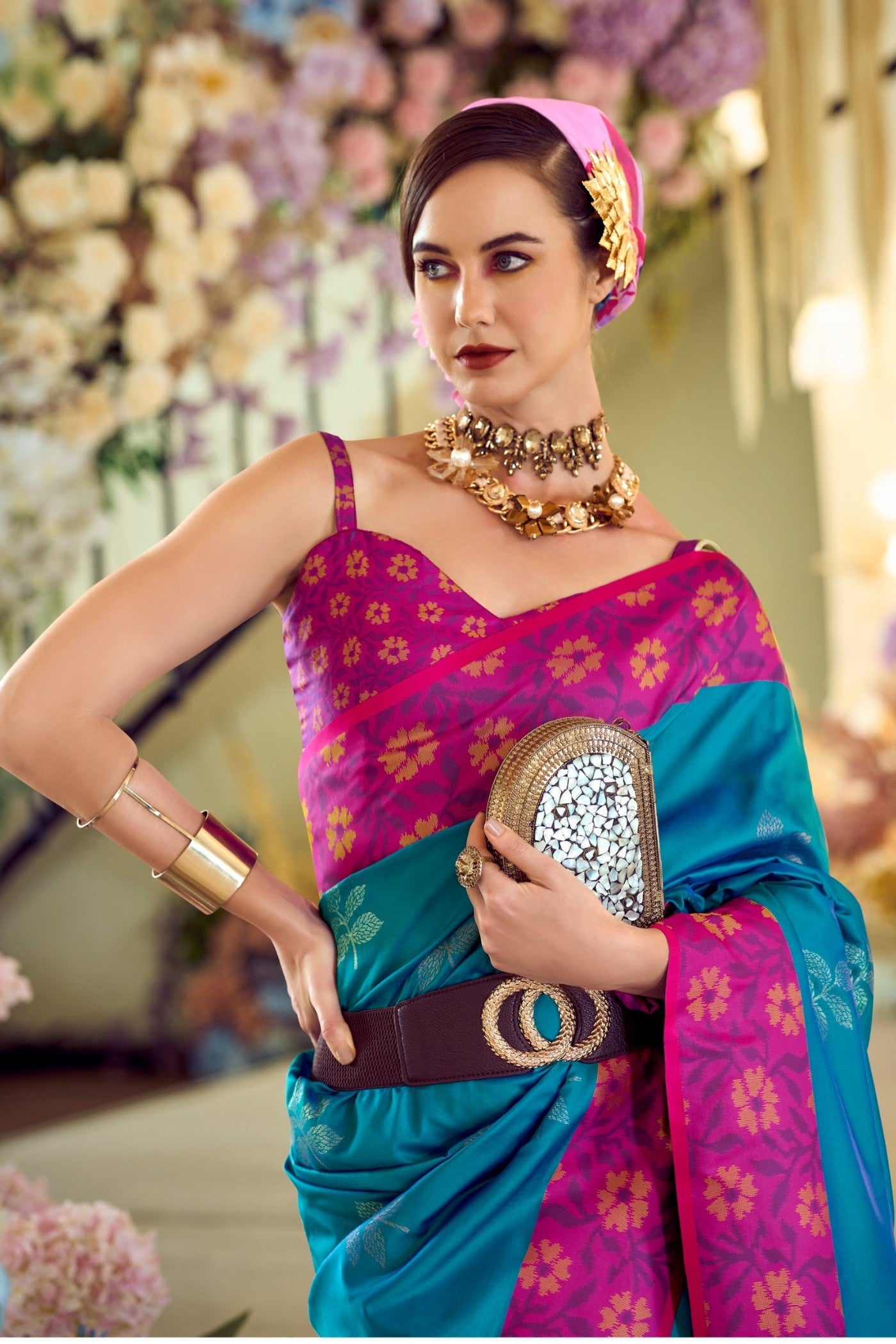 Chathams Blue Woven Banarasi Saree