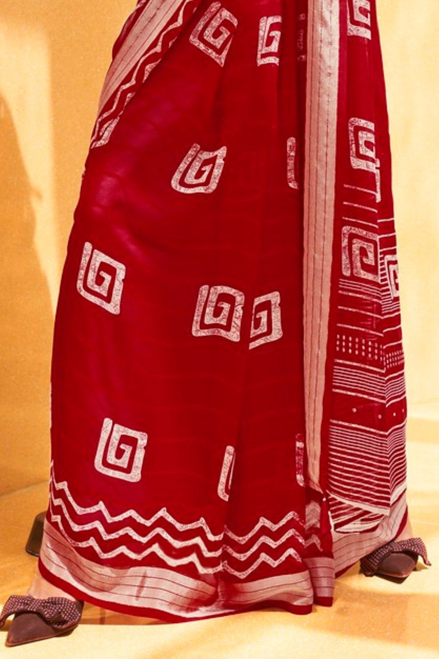 Medium Carmine Red Georgette Printed Saree