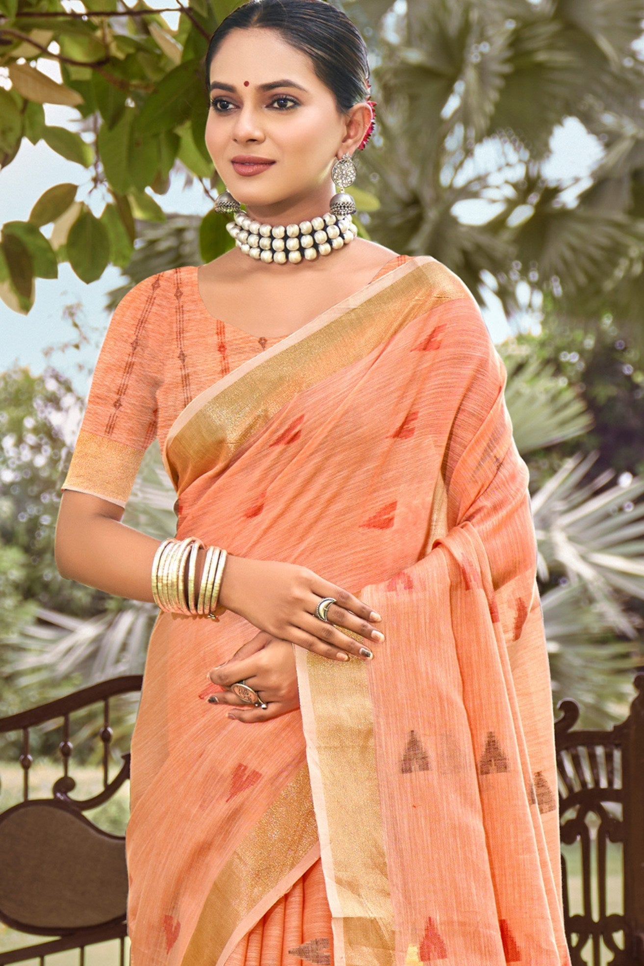 Manhattan Peach Cotton Silk Saree