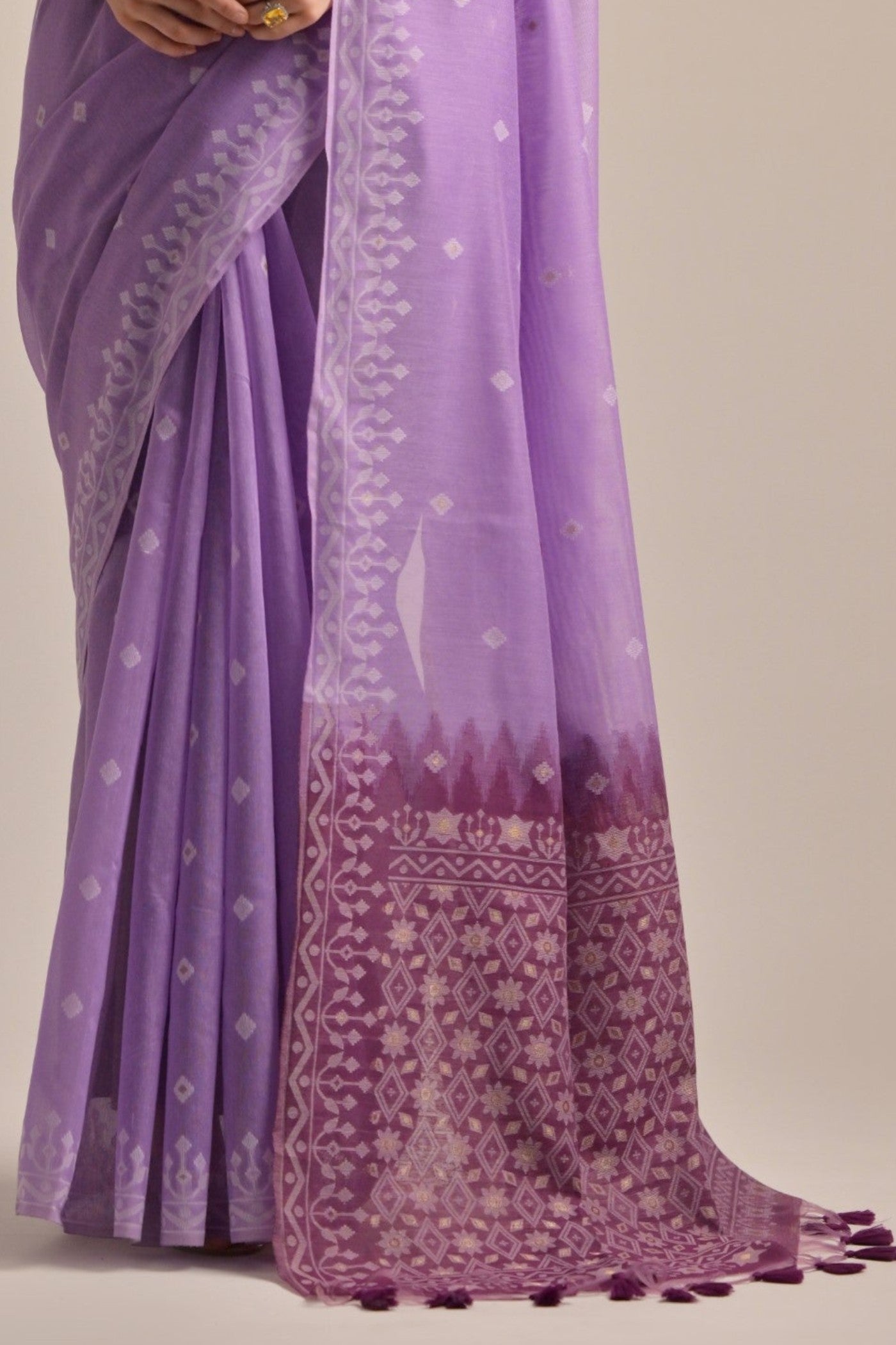 Trendy Purple Lucknowi Woven Muga Cotton Saree