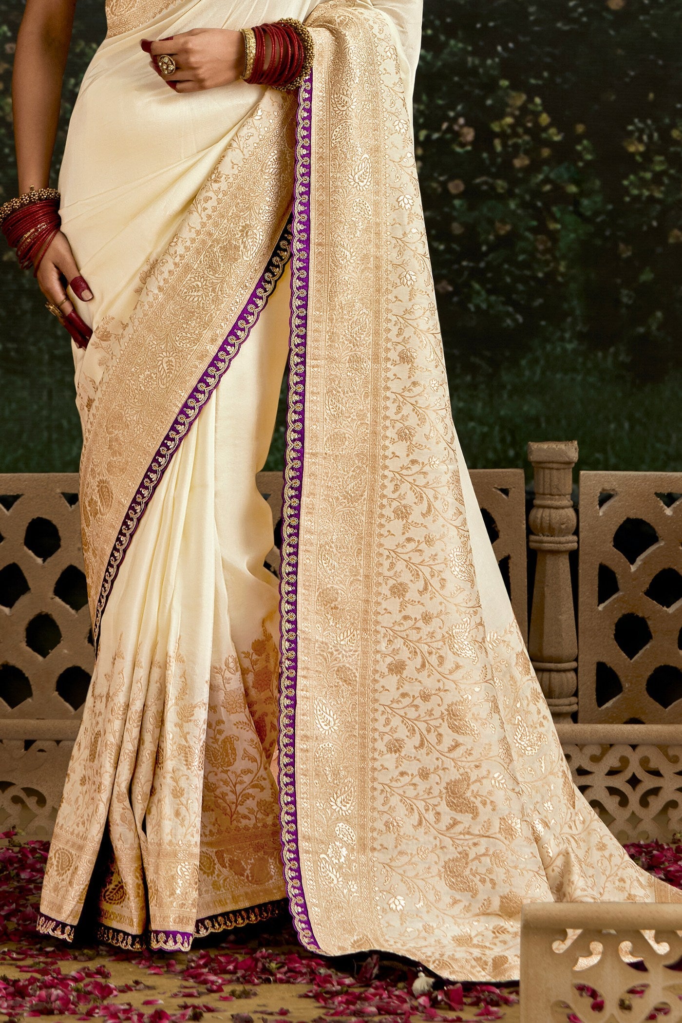 Alabaster Cream Designer Banarasi Saree