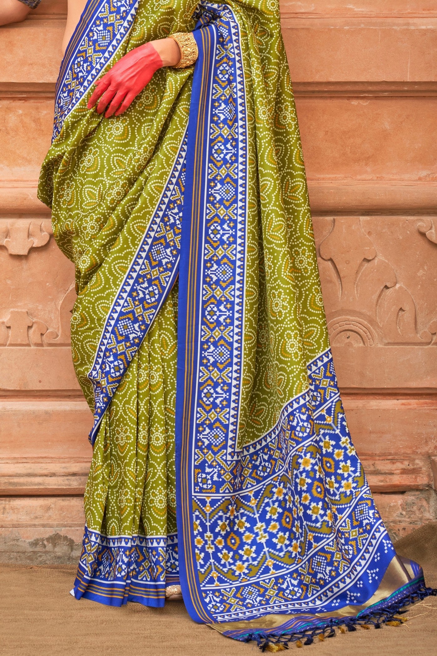 Husk Green Printed Patola Saree