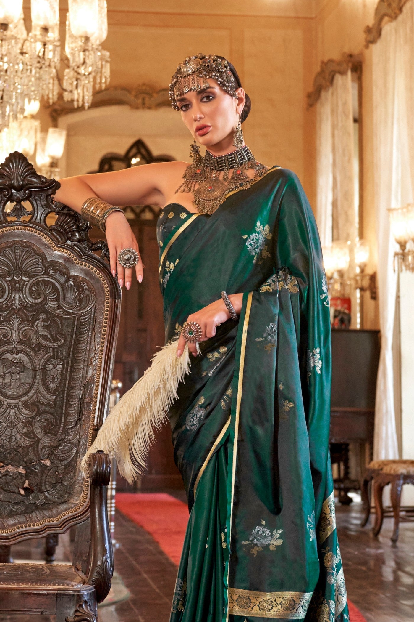 Lawn Green Banarasi Satin Saree