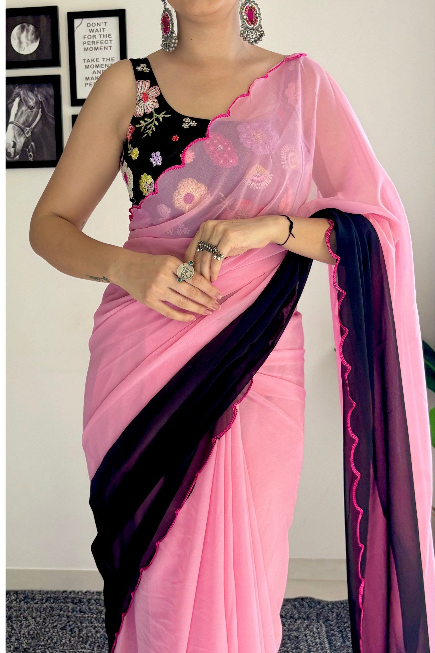 Baby Pink Georgette Saree