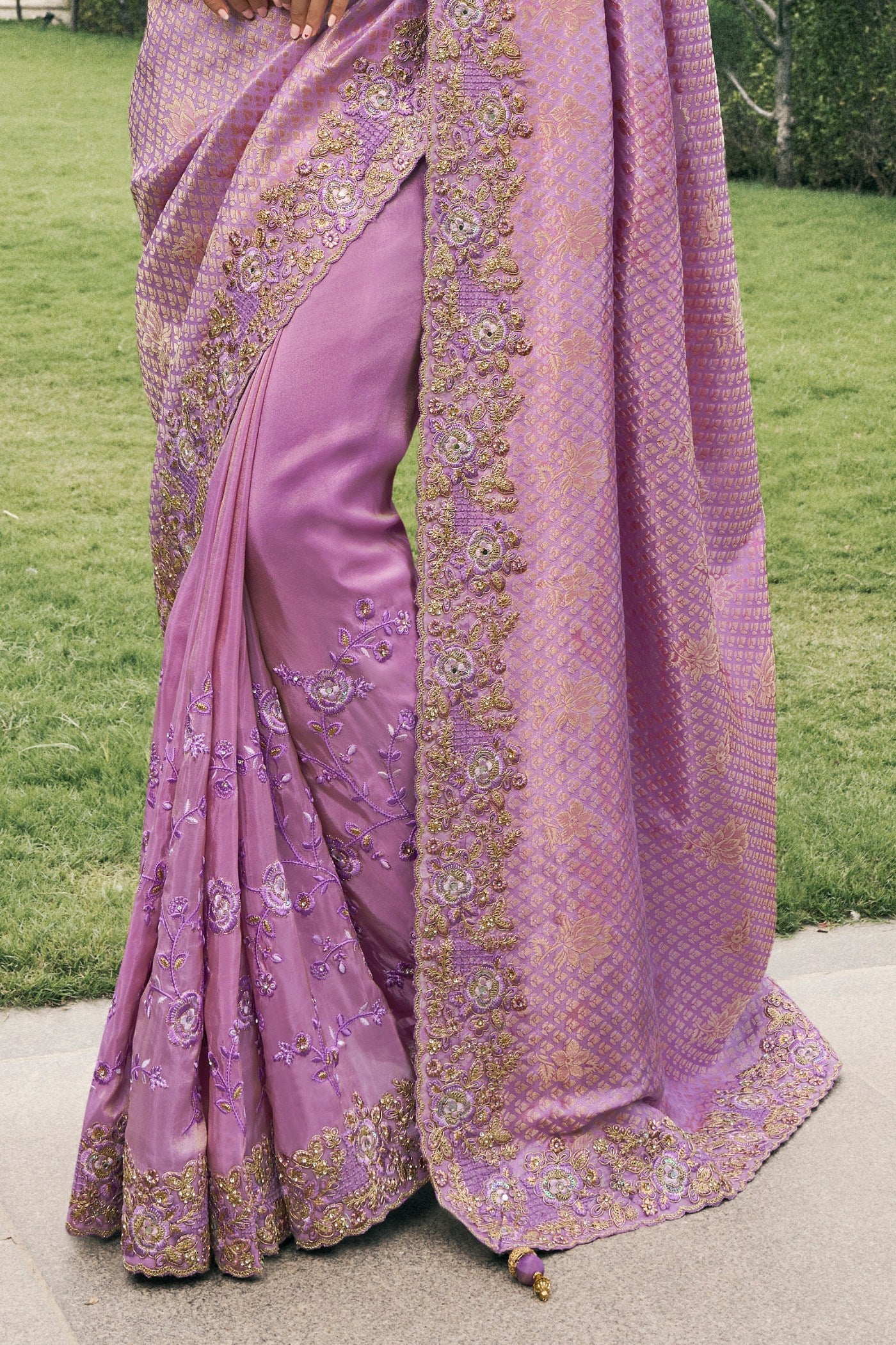 Viola Pink Banarasi Designer Embroidered Saree